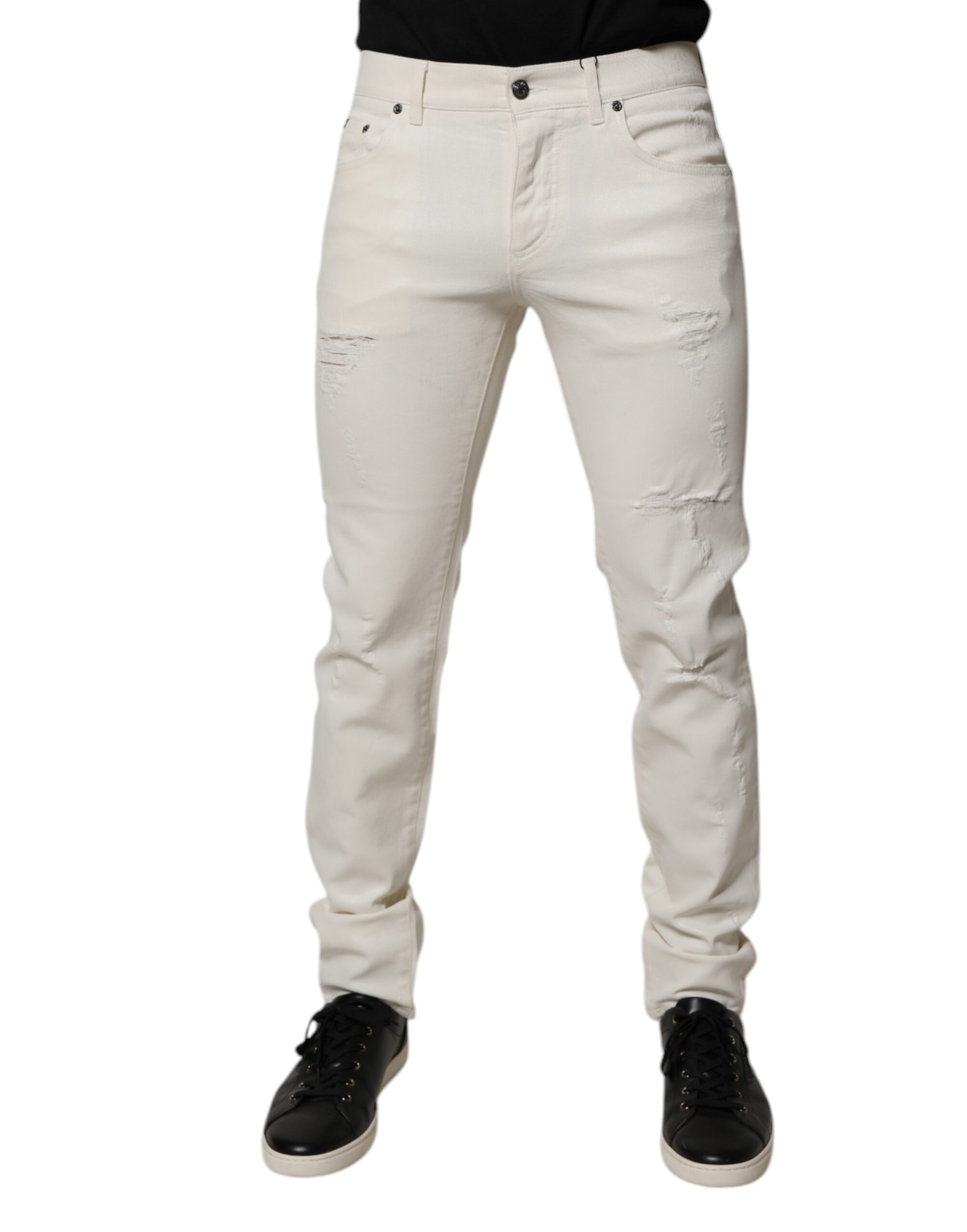 Off White Cotton Stretch Skinny Denim Jeans
