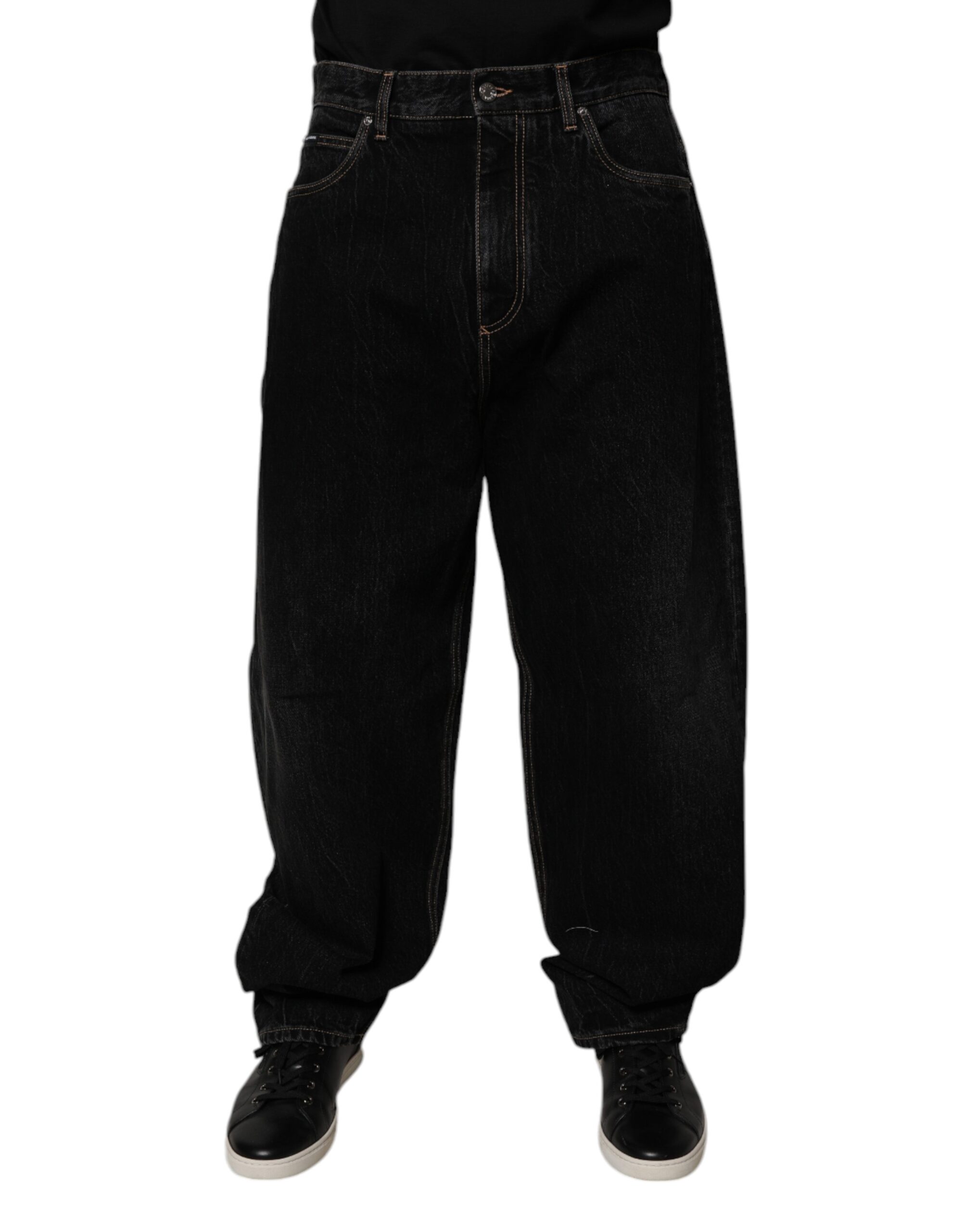 Black Cotton Mid Waist Wide Leg Denim Jeans