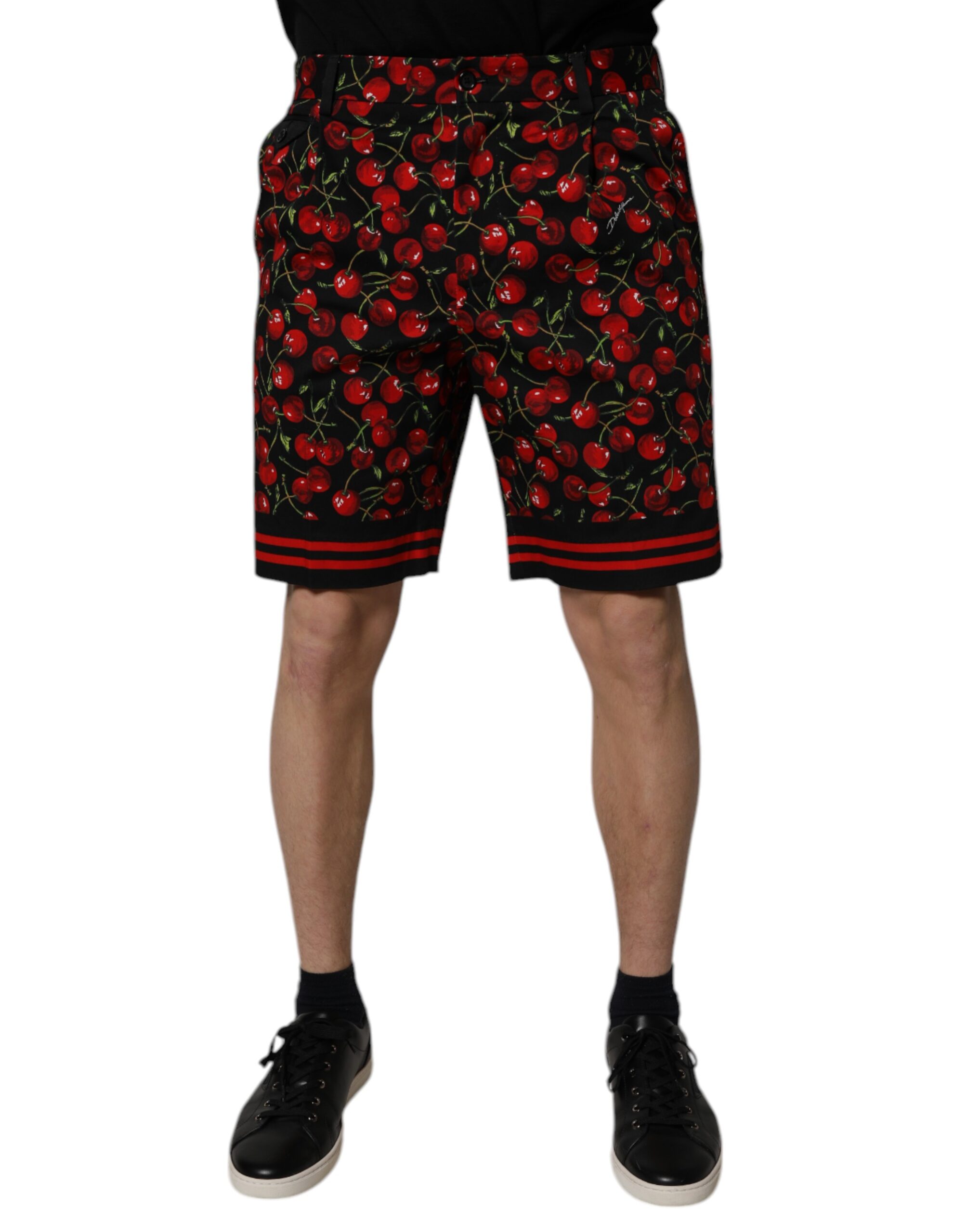 Dolce & Gabbana Black Red Cherry Print Bermuda Cotton Men's