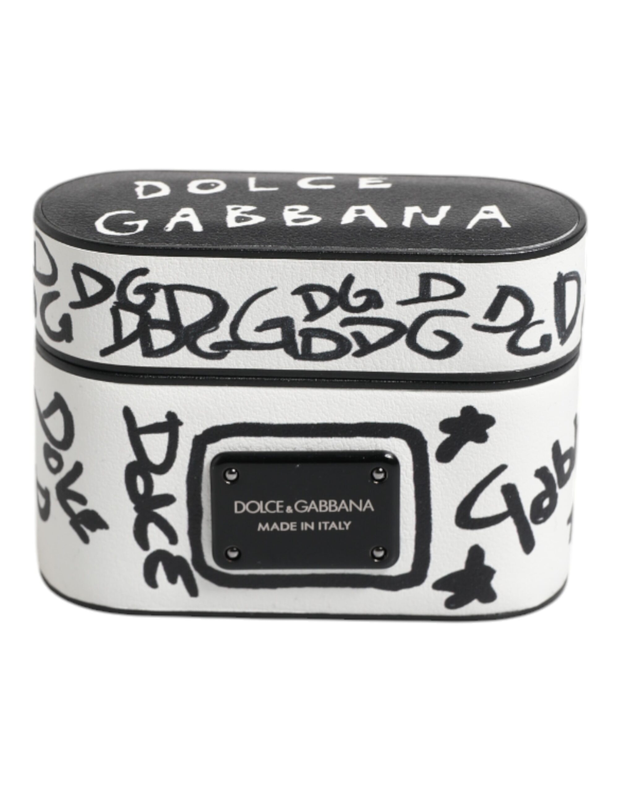 Black White Leather Scribble Embossed Logo Airpods Case