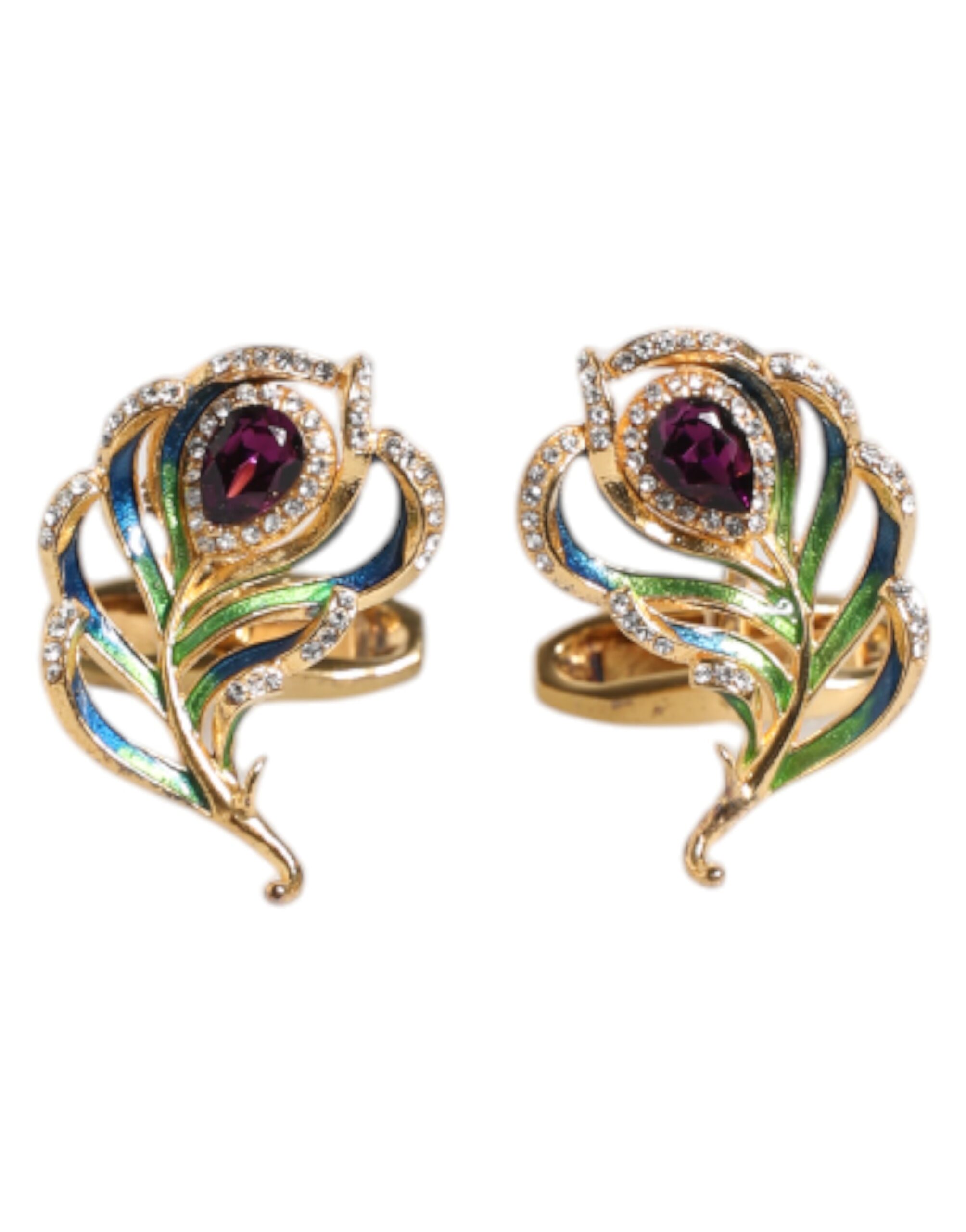 Multicolor Peacock Feathers 925 Sterling Silver Cufflink
