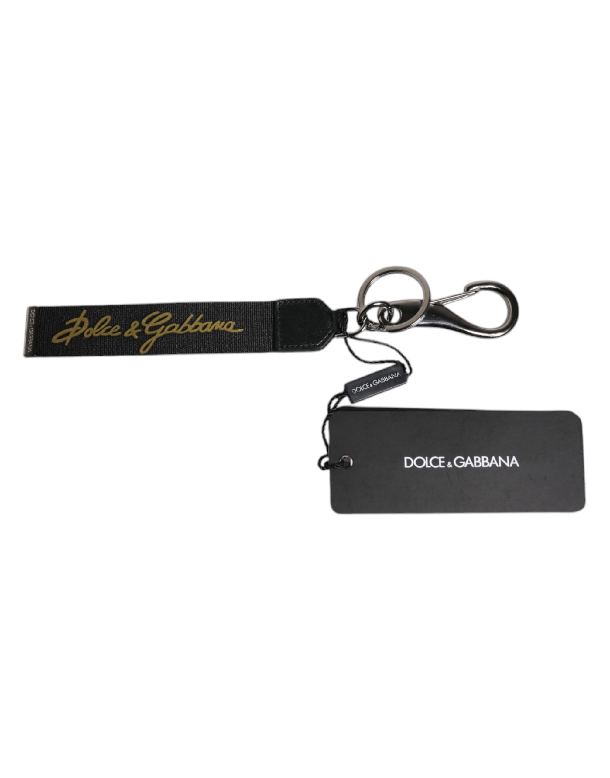 Dolce & Gabbana Black Logo Nylon Silver Brass Men Holder