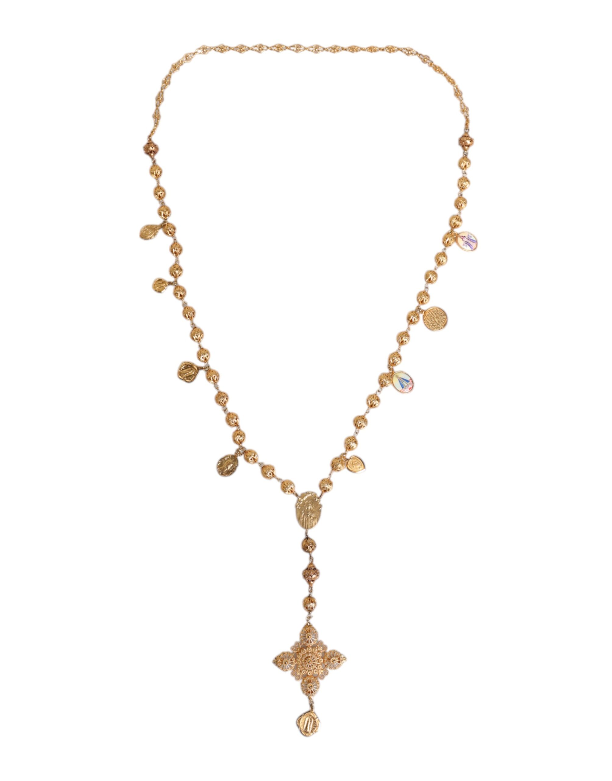 Gold Tone Chain Brass Beaded Statement Sicily Necklace