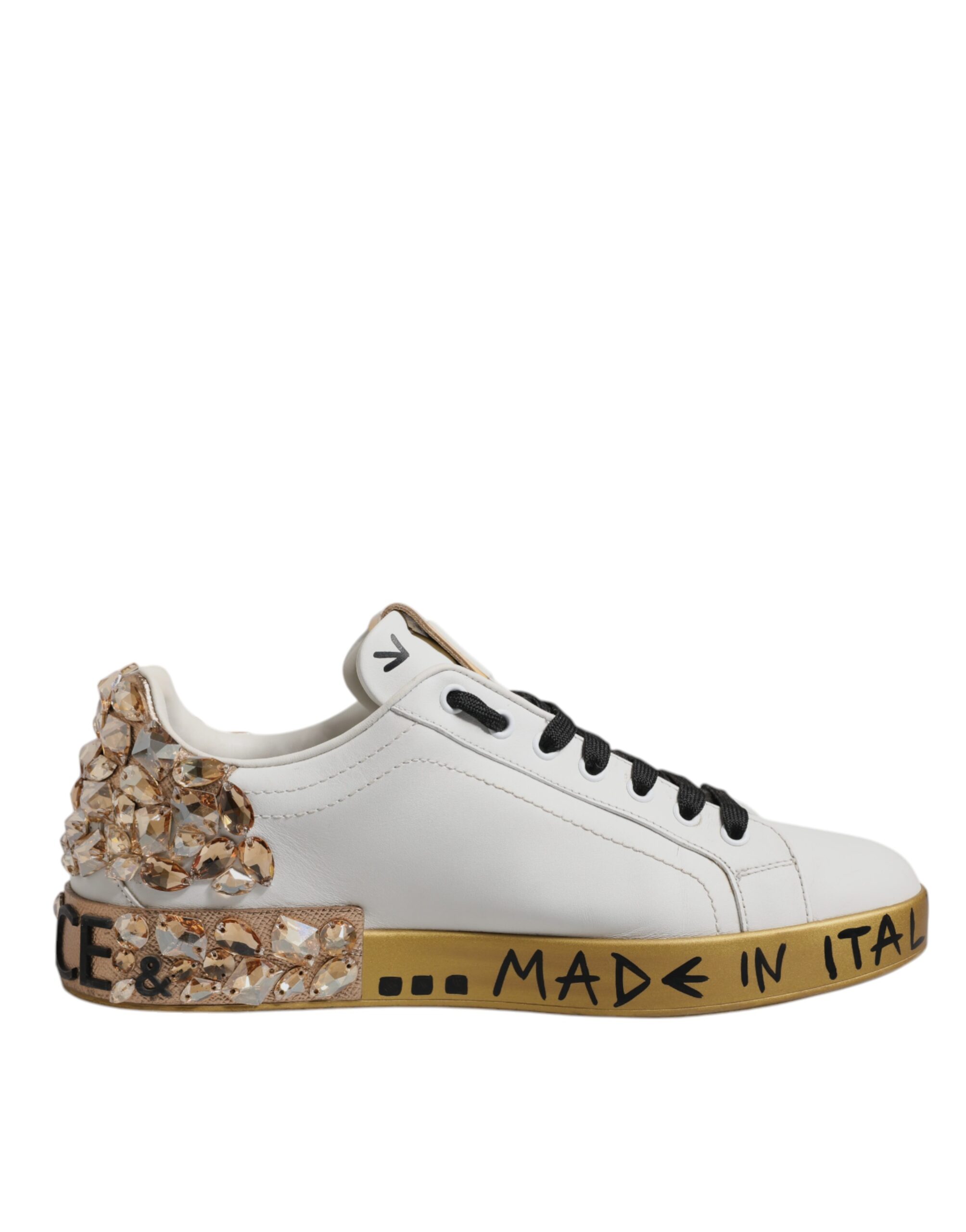 White Gold Crystal Logo Portofino Sneakers  Shoes