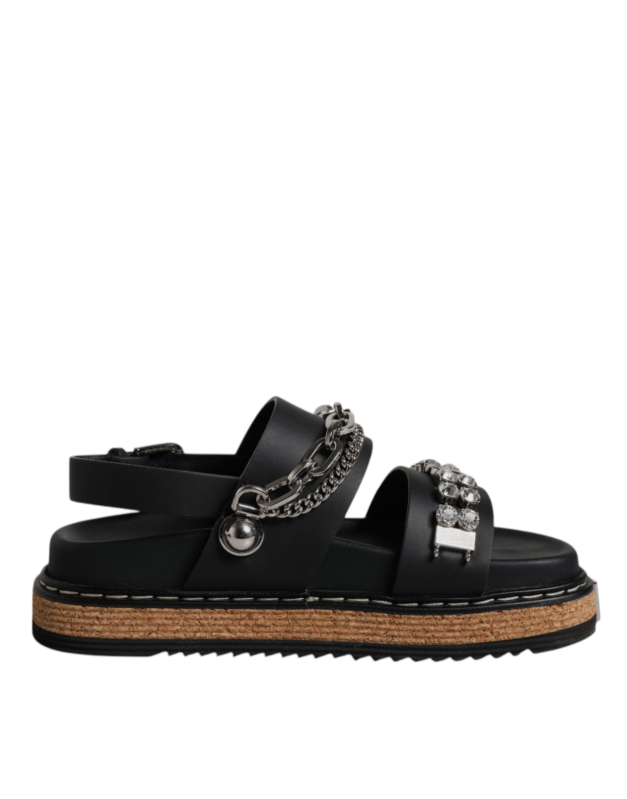 Black Crystal Embellish Strap Sandals Shoes