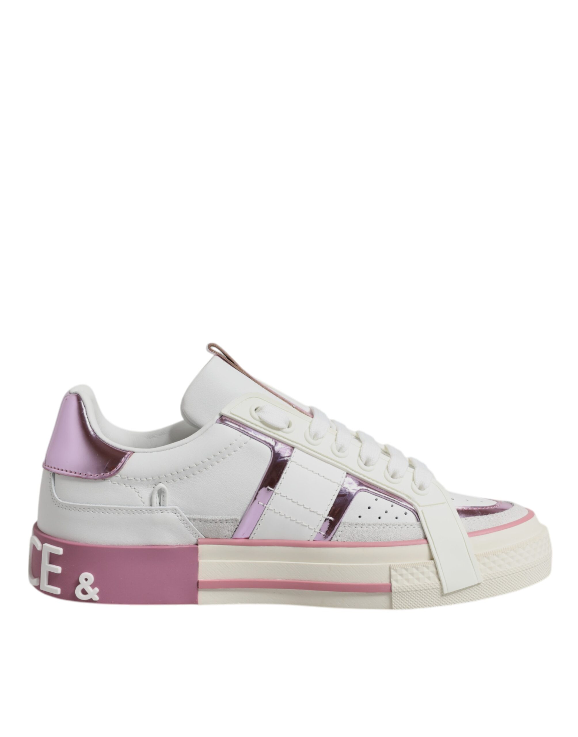 White Pink Leather Low Top Sneakers Shoes