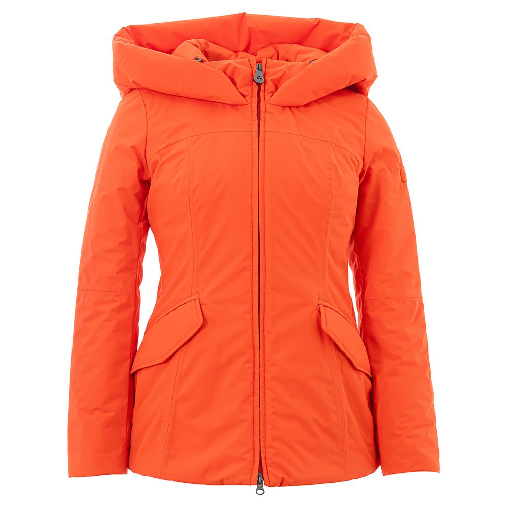 Orange Polyester Full-Length Jacket