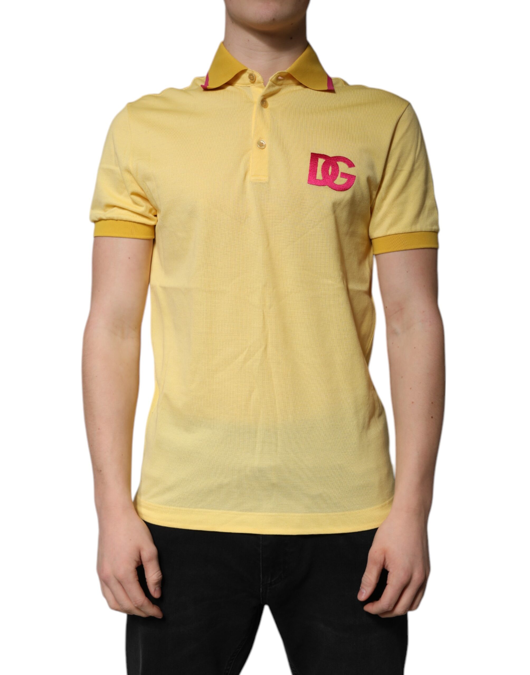 Dolce & Gabbana Yellow Cotton Logo Collared Polo Men's T