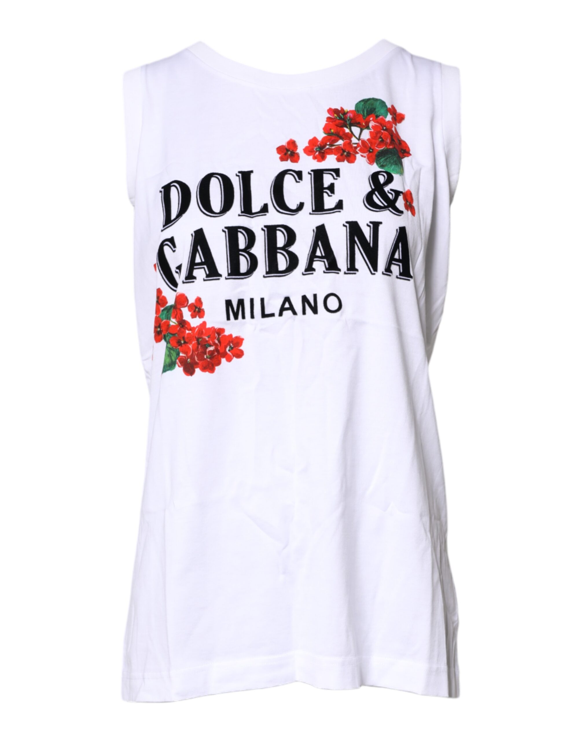 White Floral Printed Cotton Sleeveless T-shirt