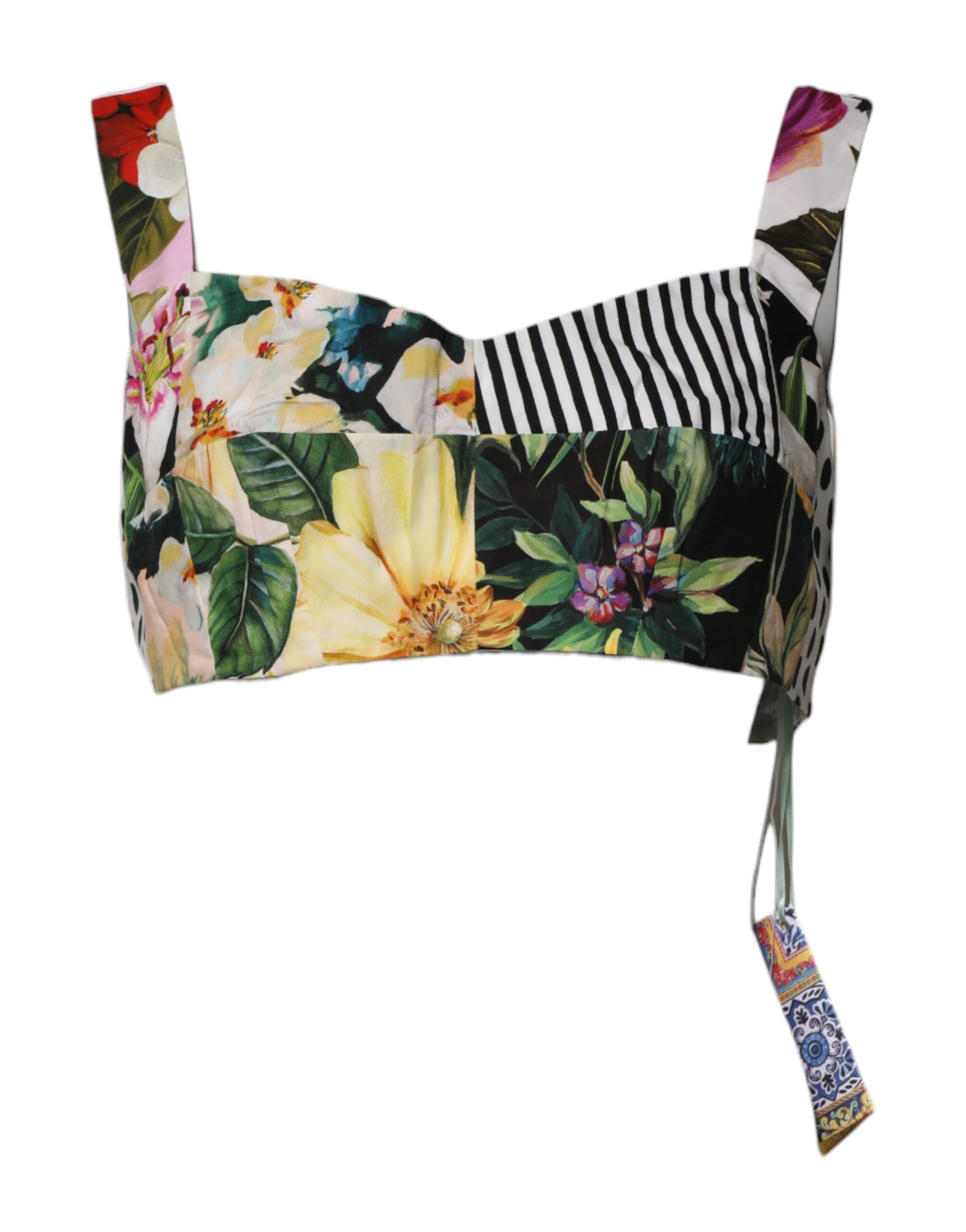 Multicolor Sweetheart Neck Patchwork Crop Top