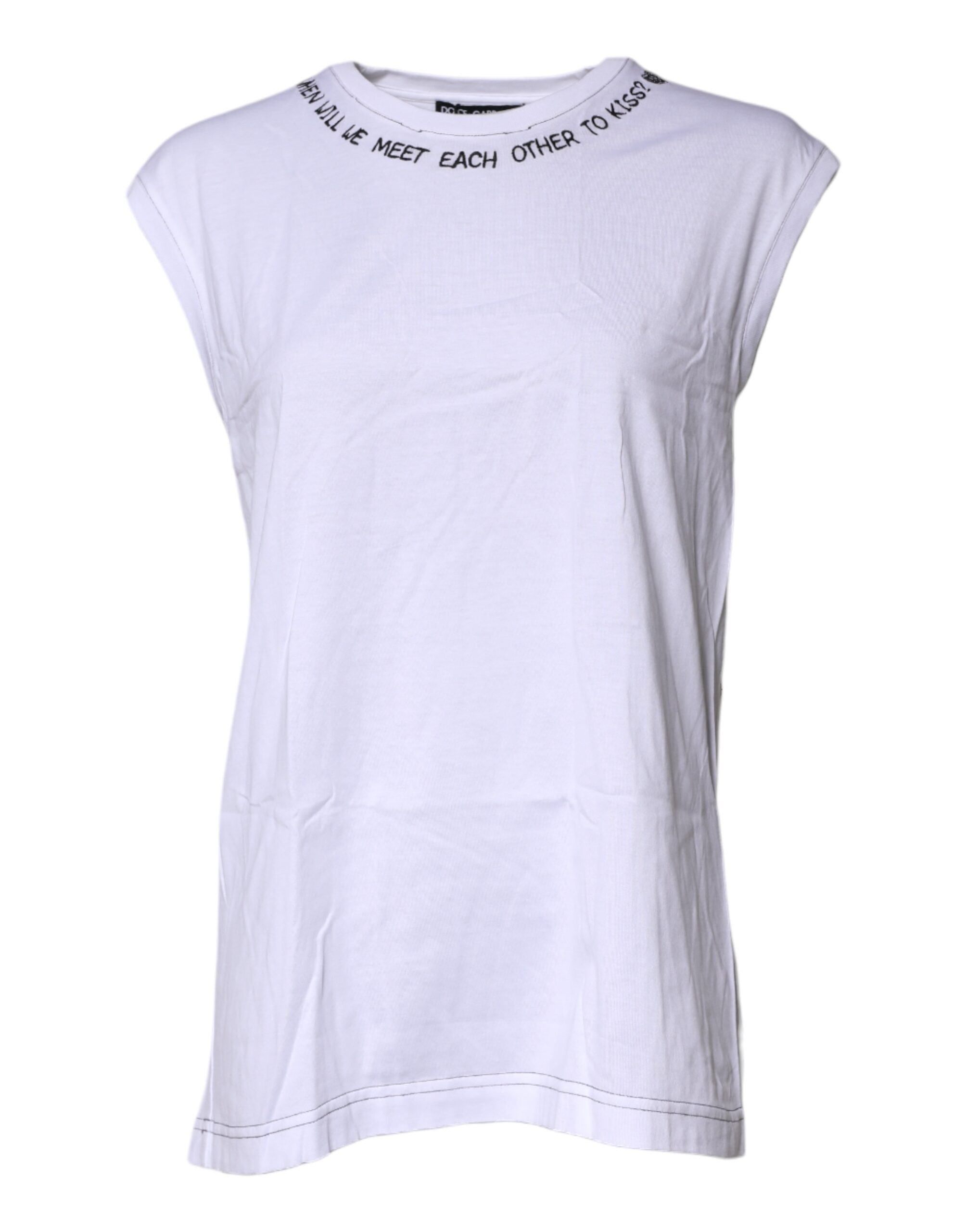 White Cotton Sleeveless Printed Tank T-shirt