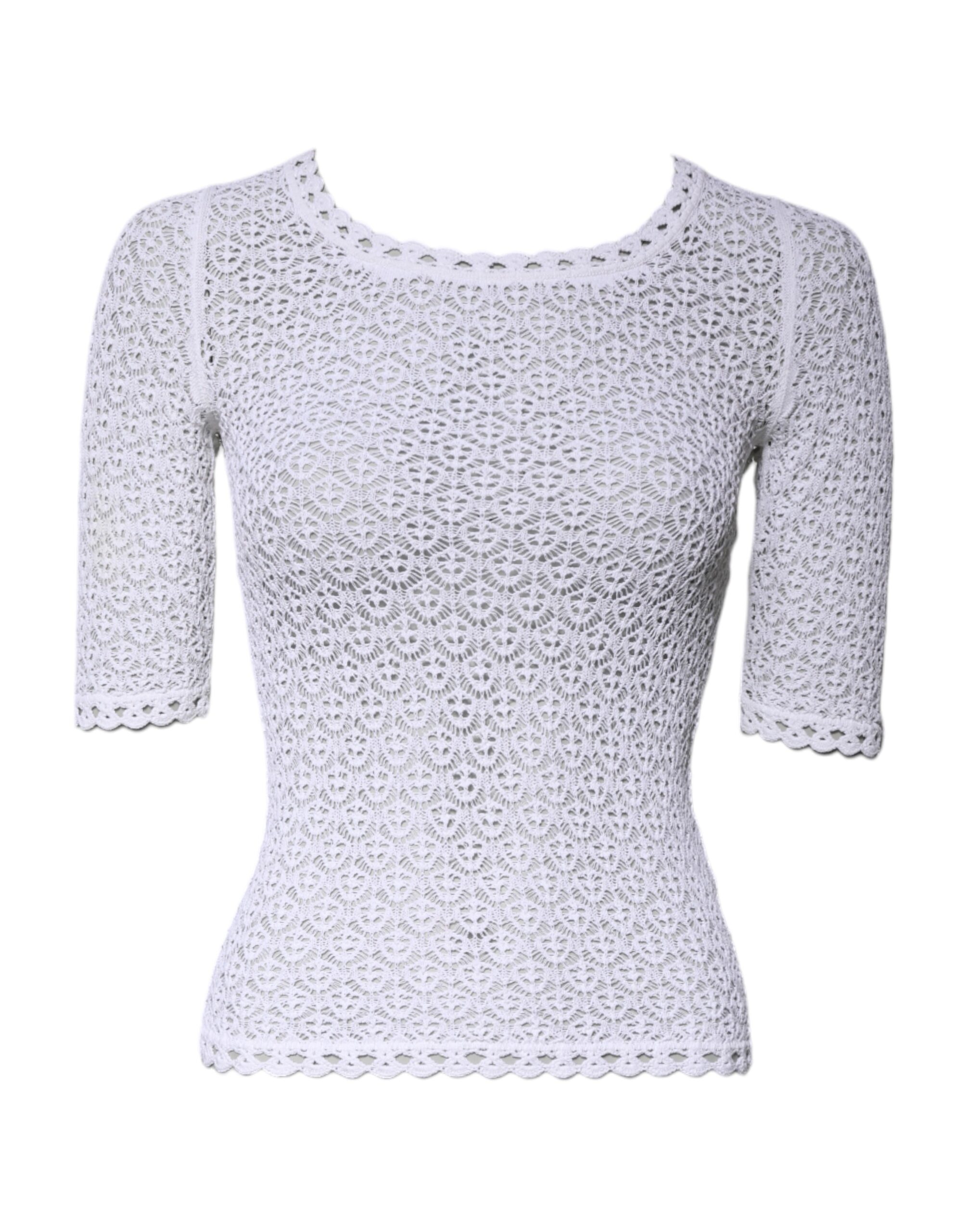 White Viscose Short Sleeve Crochet Top