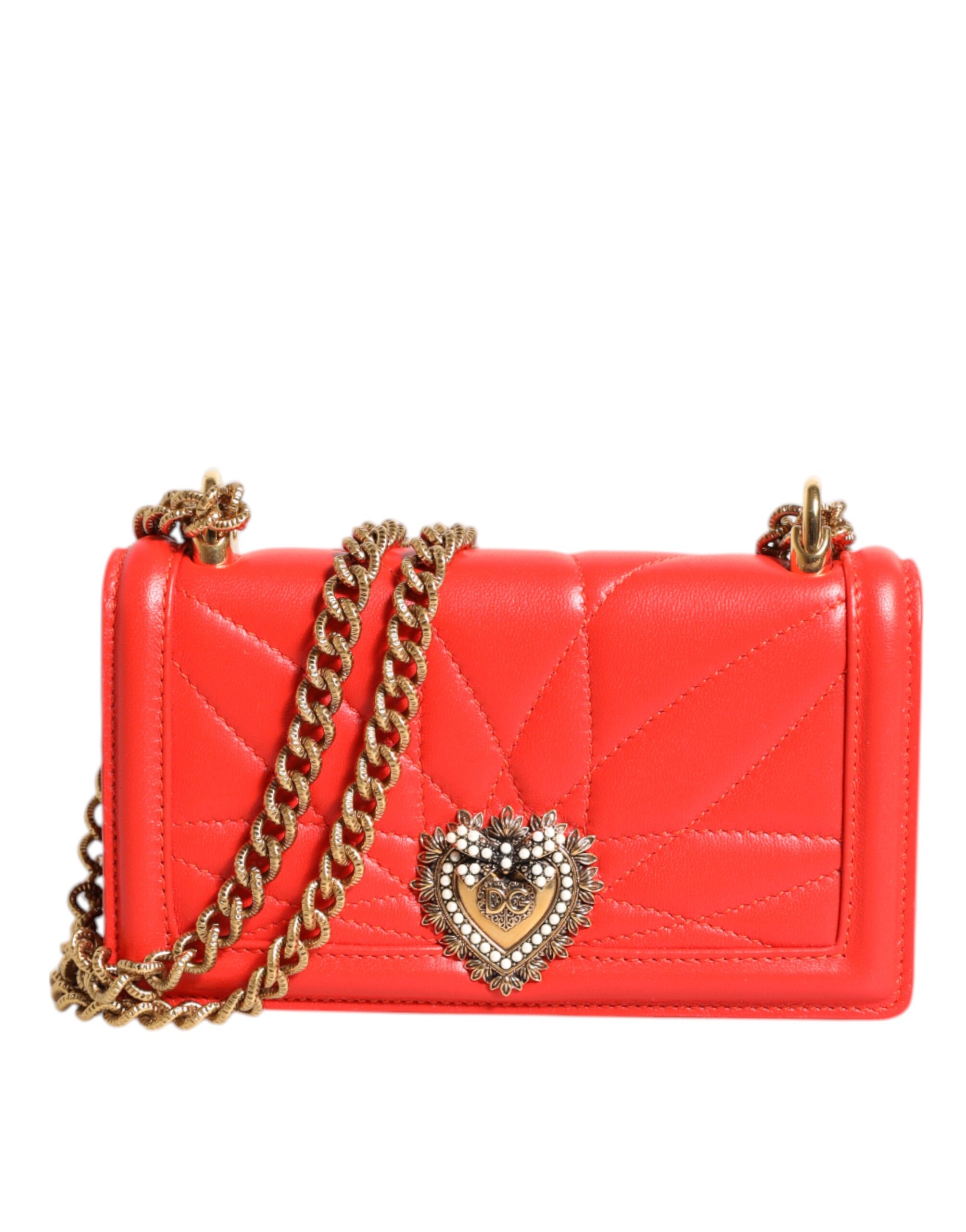 Dolce & Gabbana Red Leather Quilted Devotion Crossbody Phone