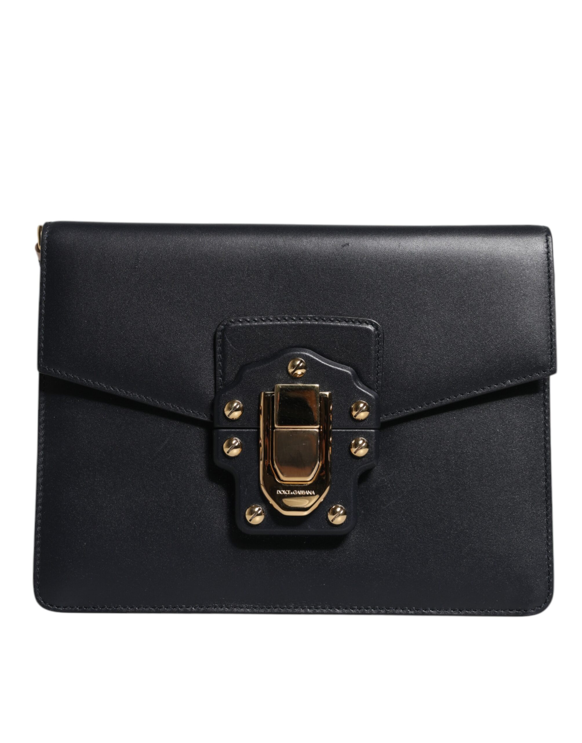 Black Leather Logo Gold Crossbody Purse Bag
