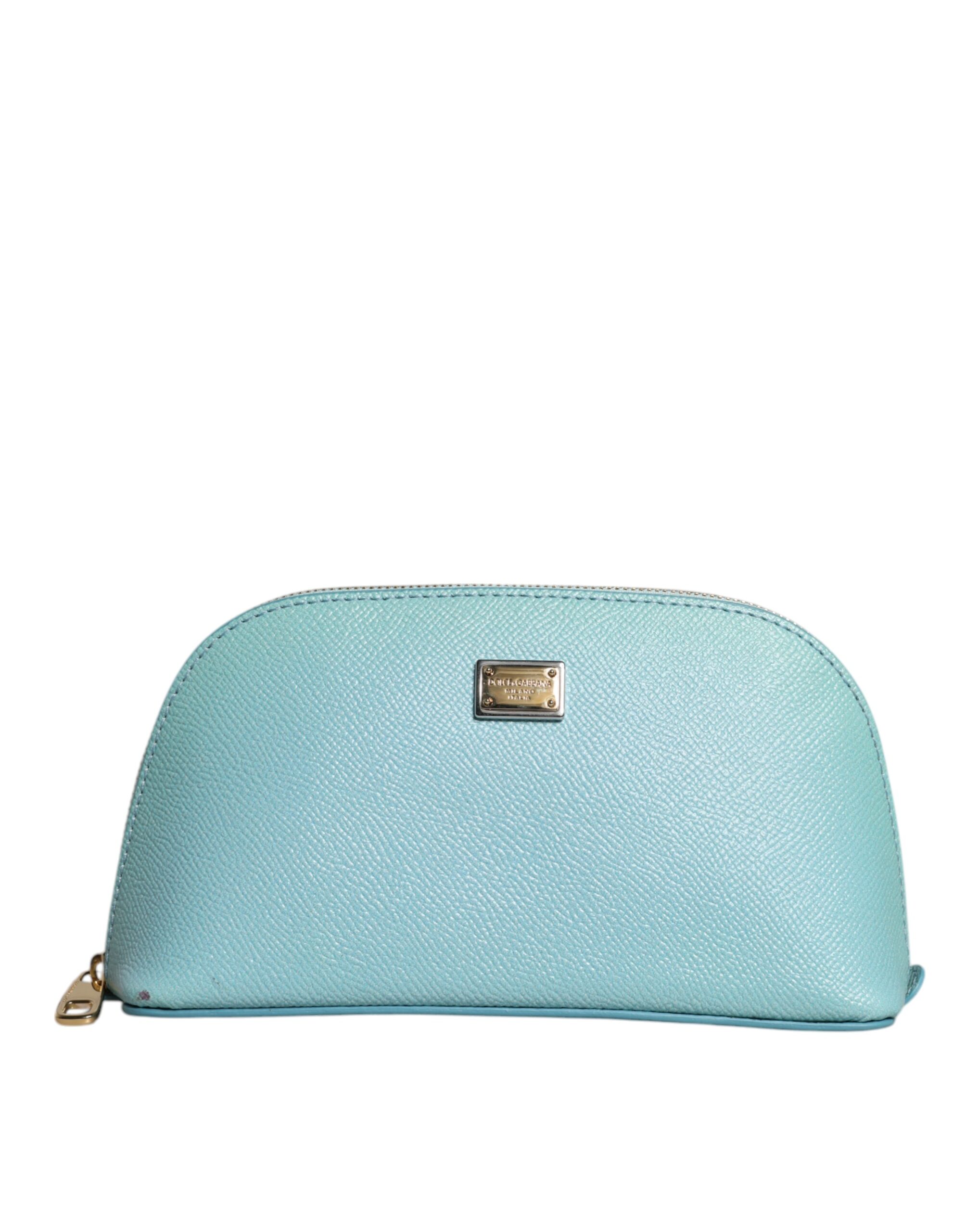 Light Blue Leather Handbag Clutch Mini Purse Pouch Bag
