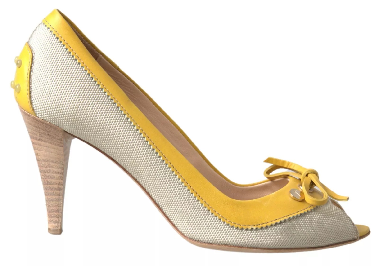 Yellow Off White Peep Toe Heels Pumps Shoes