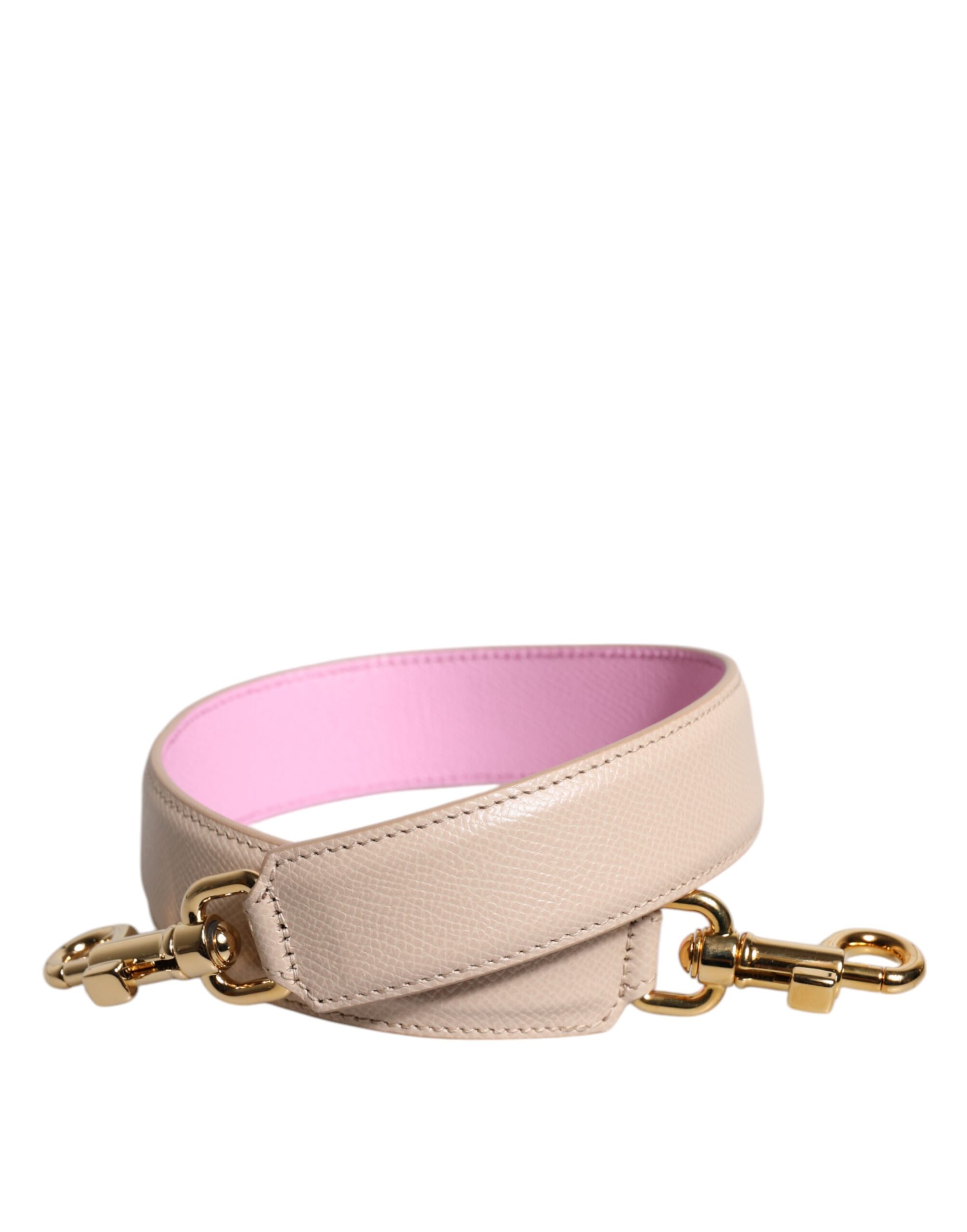 Pink Beige Leather Handle Bag Shoulder Strap