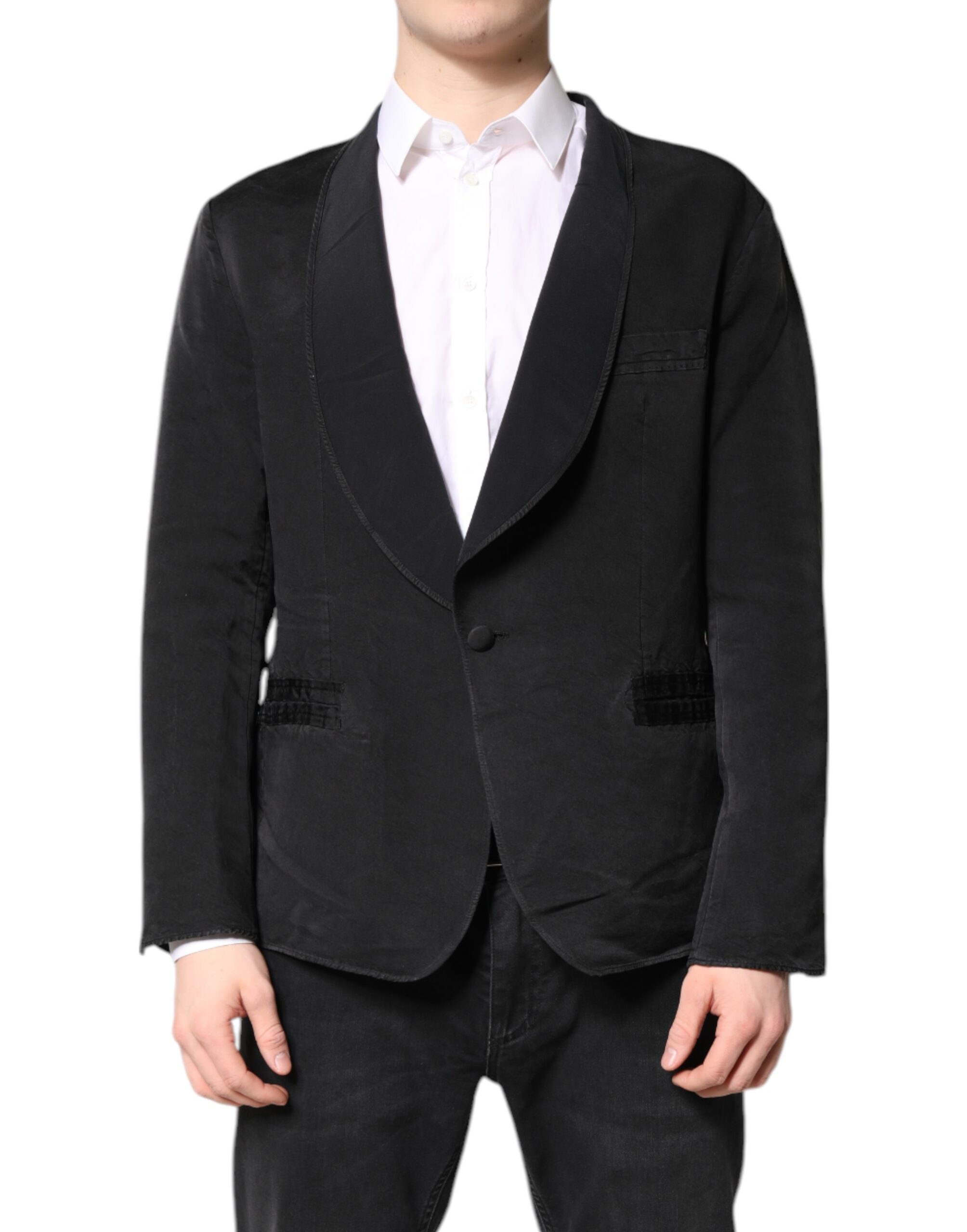 Black Silk Single Breasted Coat Blazer Suit