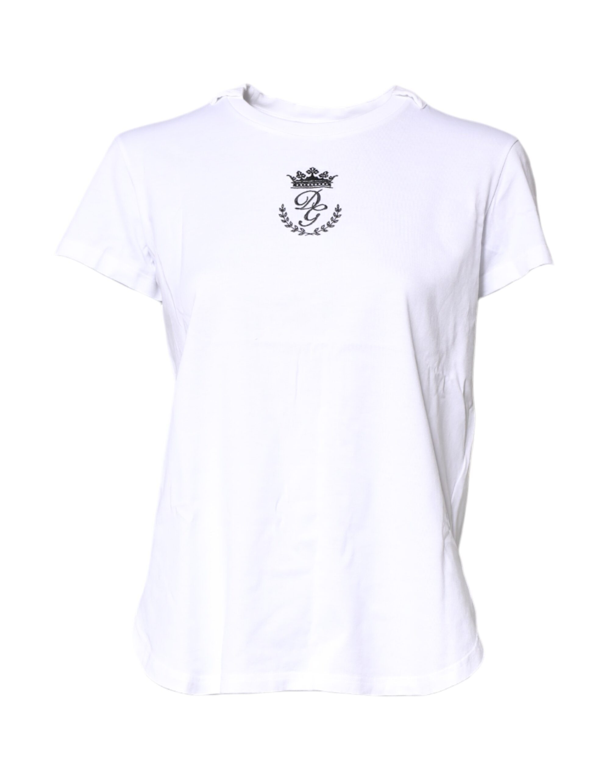 White Logo Crown Cotton Crew Neck T-shirt