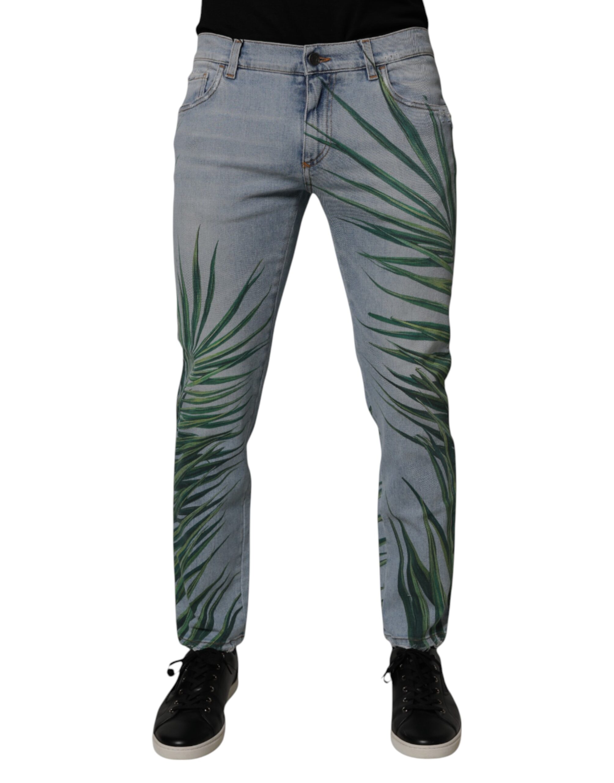 Light Blue Leaf Cotton Classic Men Denim Jeans