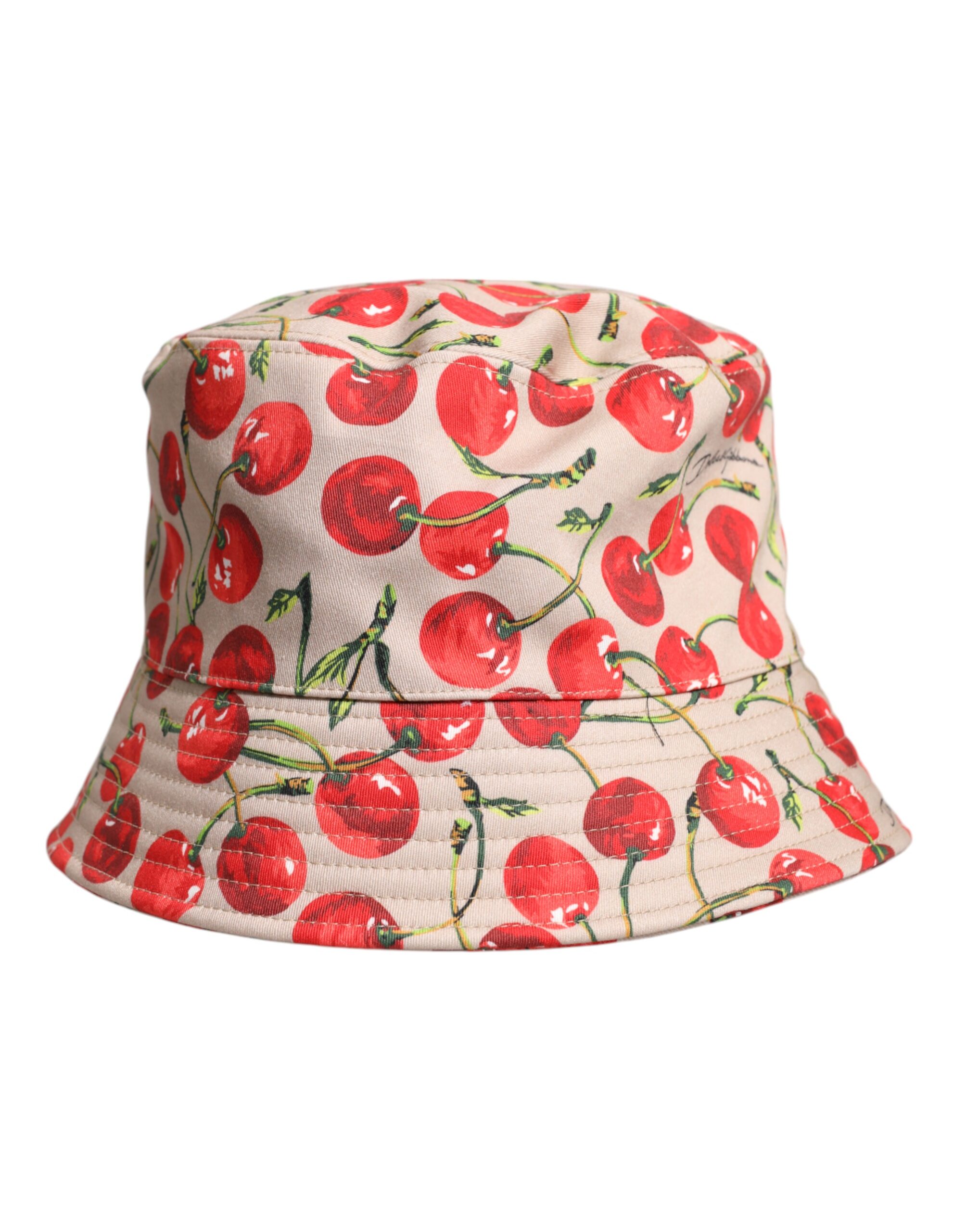 Beige Cotton Printed Wide Brim Bucket Hat