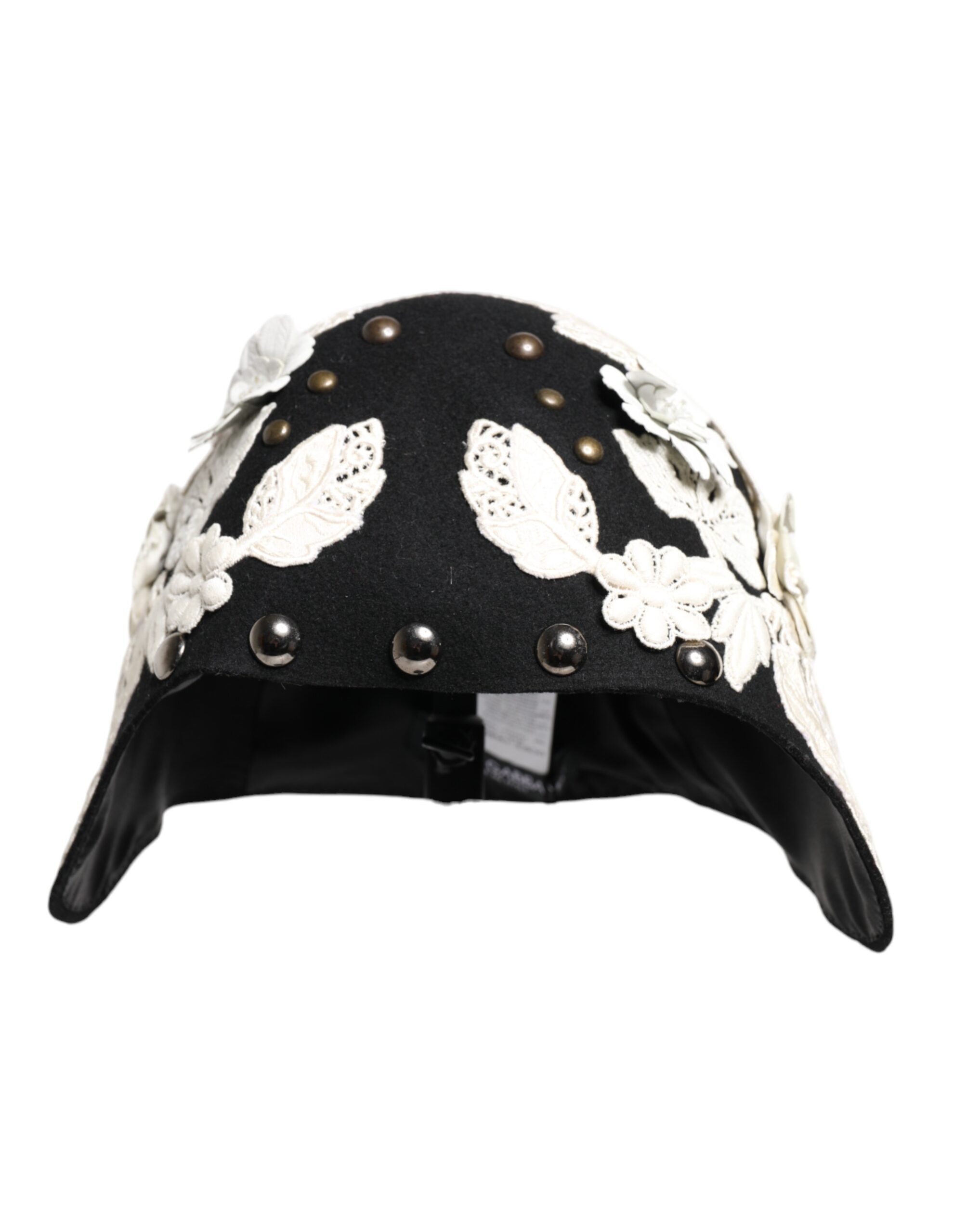 Black Wool White Floral Gold Leaf Cloche Hat
