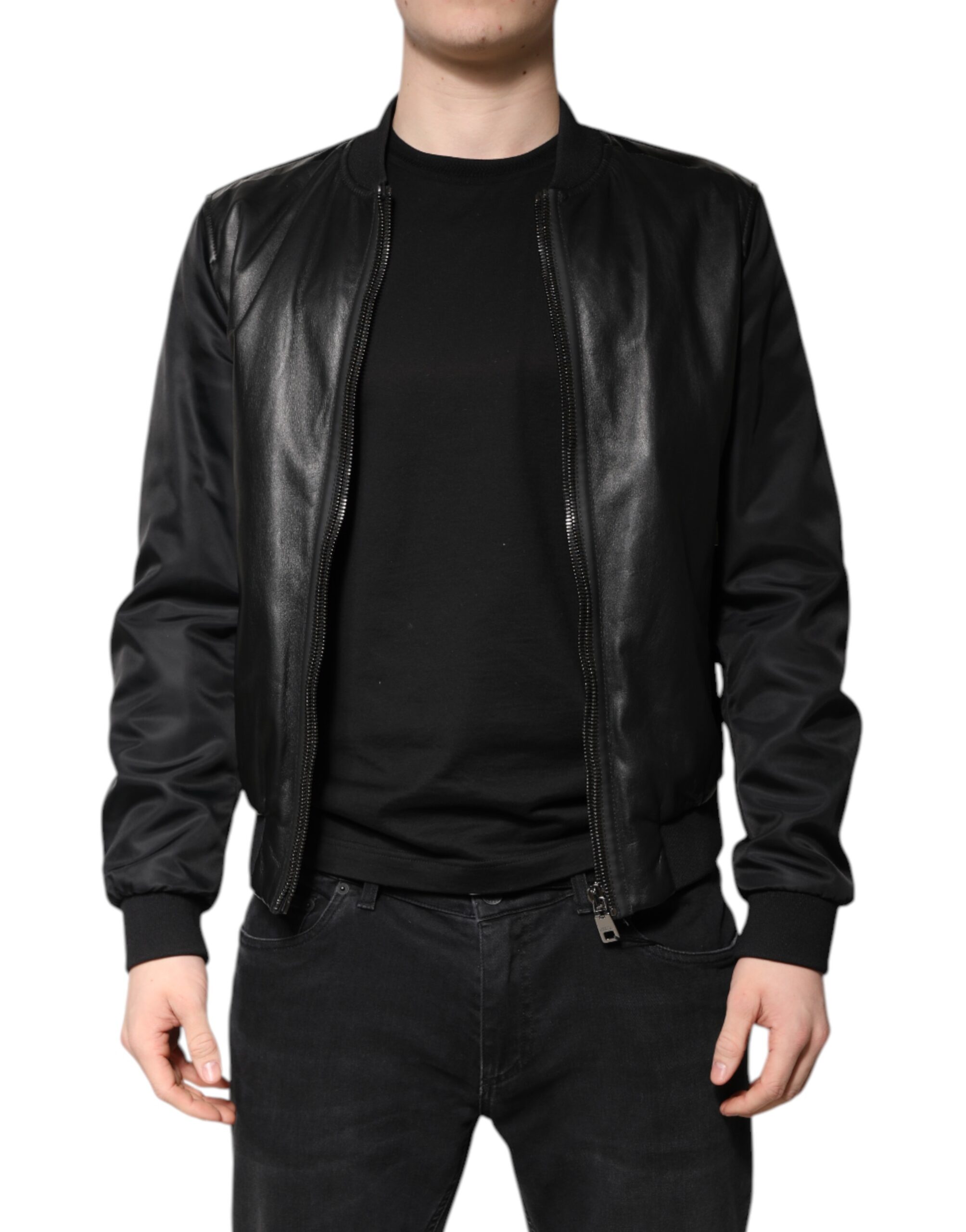 【VIP価格】DOLCE & GABBANA Lambskin Leather Coat Dolce & Gabbana Black Leather Biker Coat Zipper Jacket | eBay