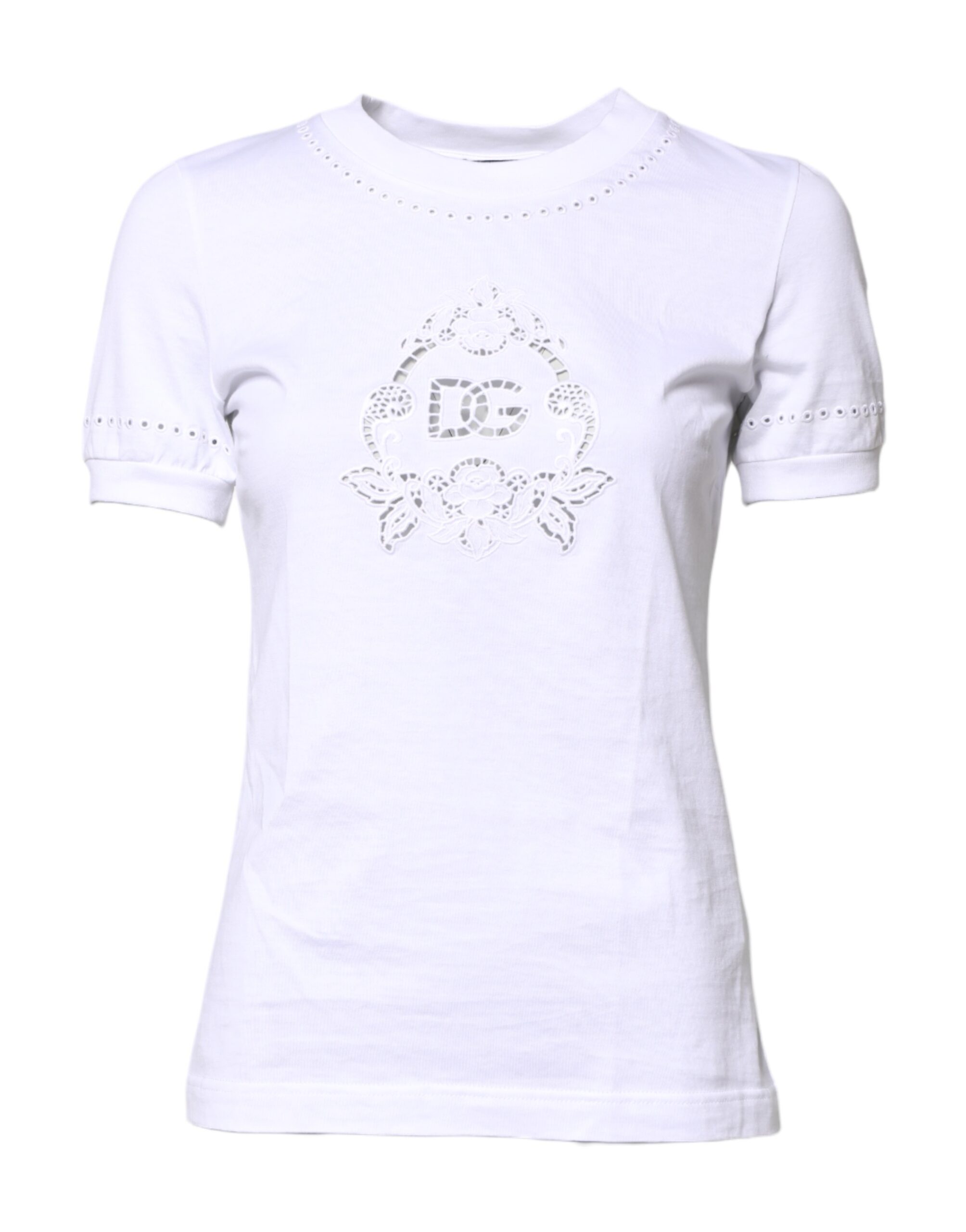 White Cotton Floral Logo Crew Neck T-shirt