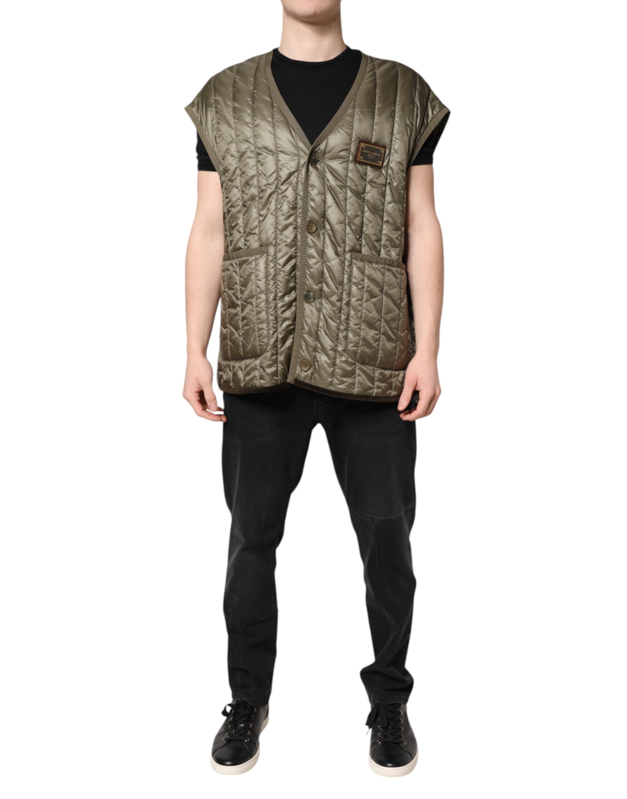 Brown Logo Plaque Quilted Vest Jacket