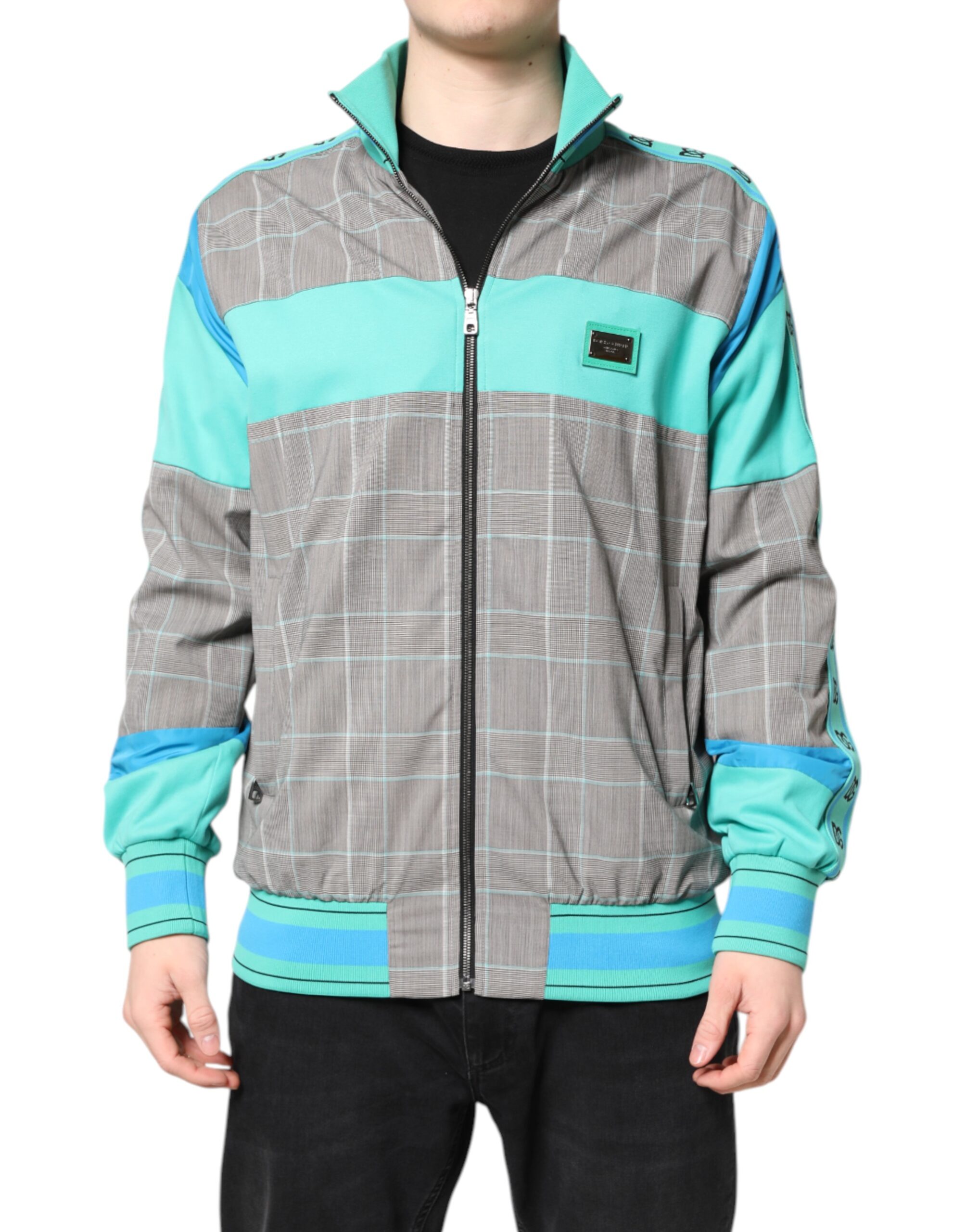 Multicolor Plaid Full Zip Windbreaker Jacket