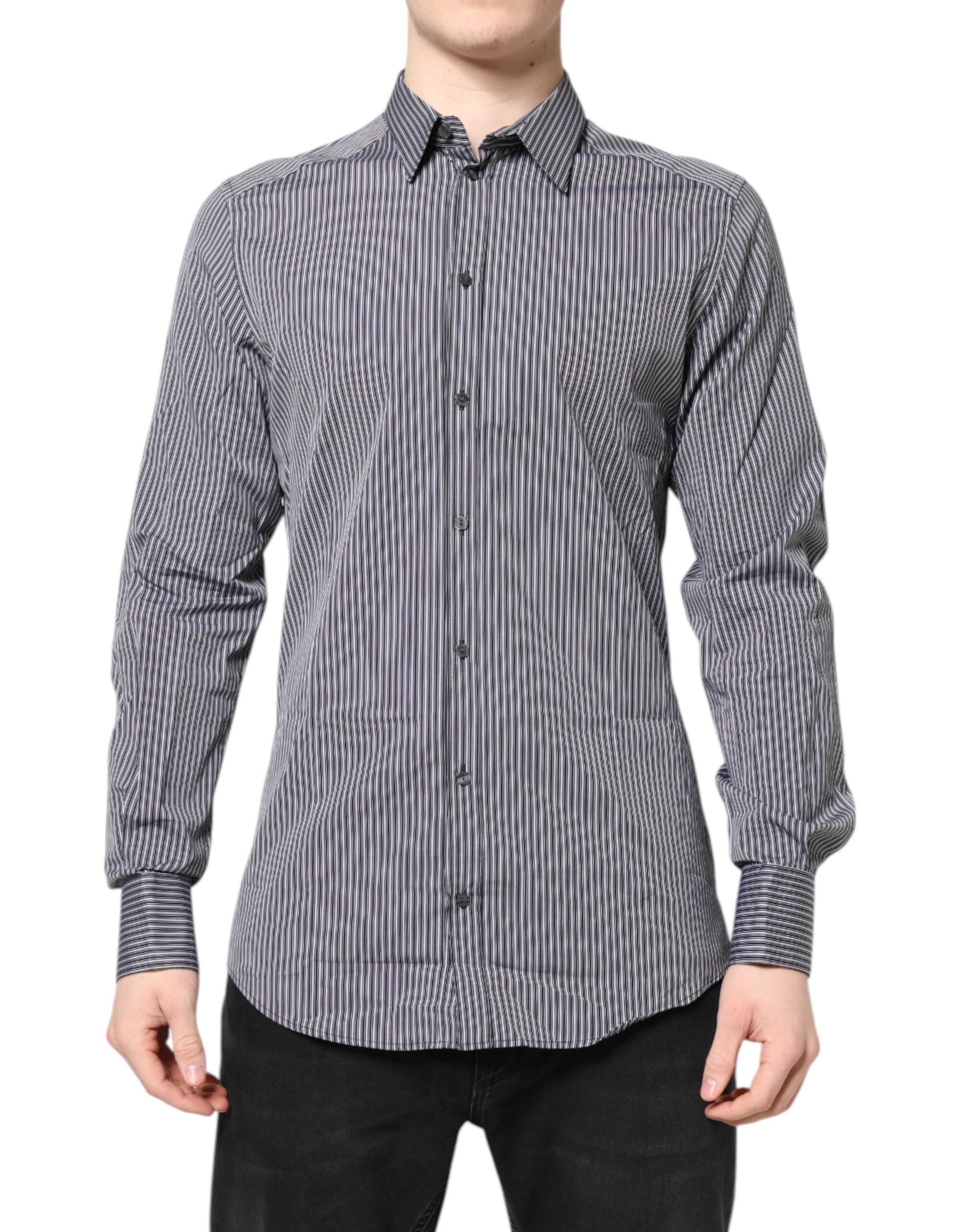 Black White Striped GOLD Formal Dress Shirt