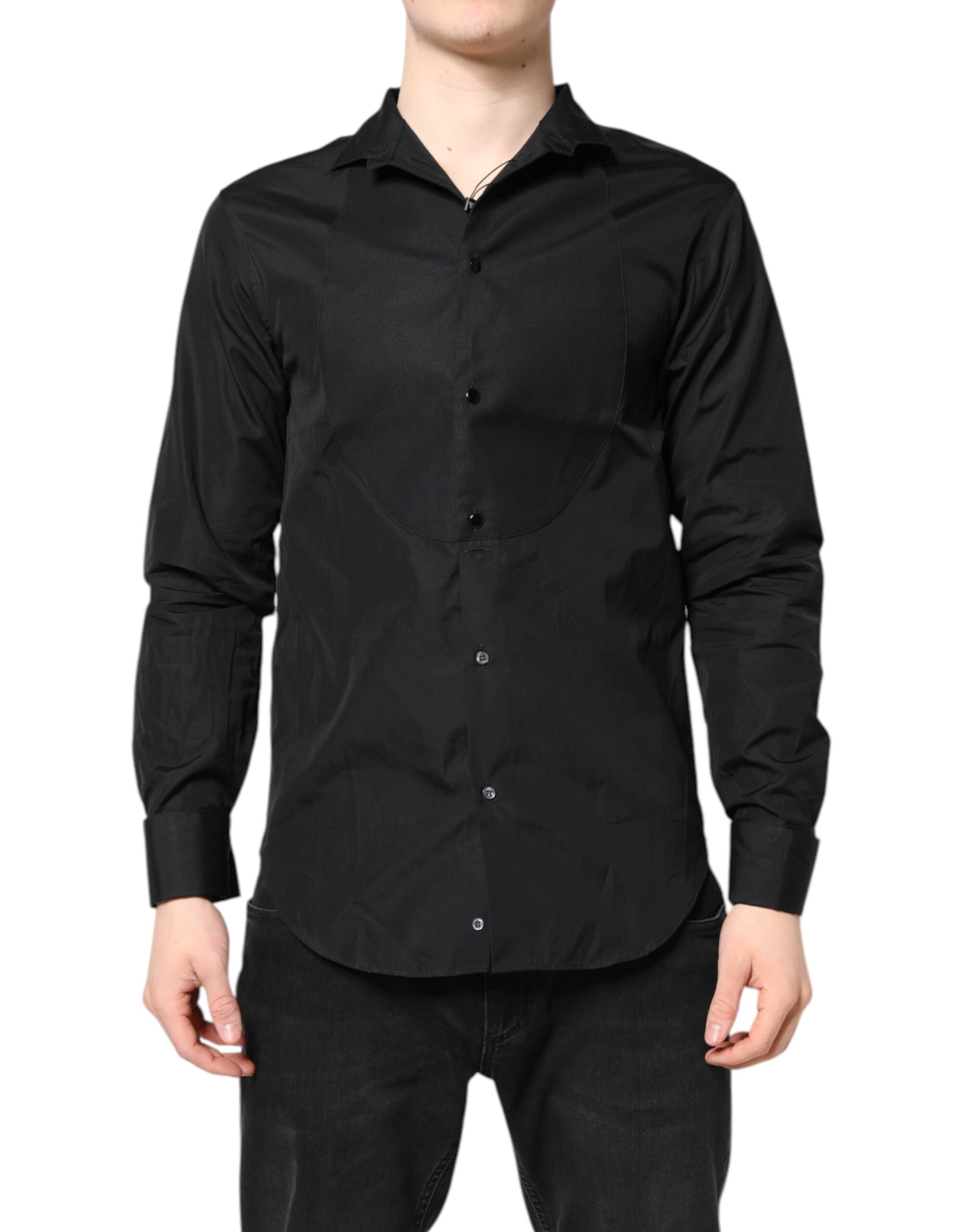 Emporio Armani Black Cotton Long Sleeves Men Formal Dress Men's Shirt (Pre-Owned)