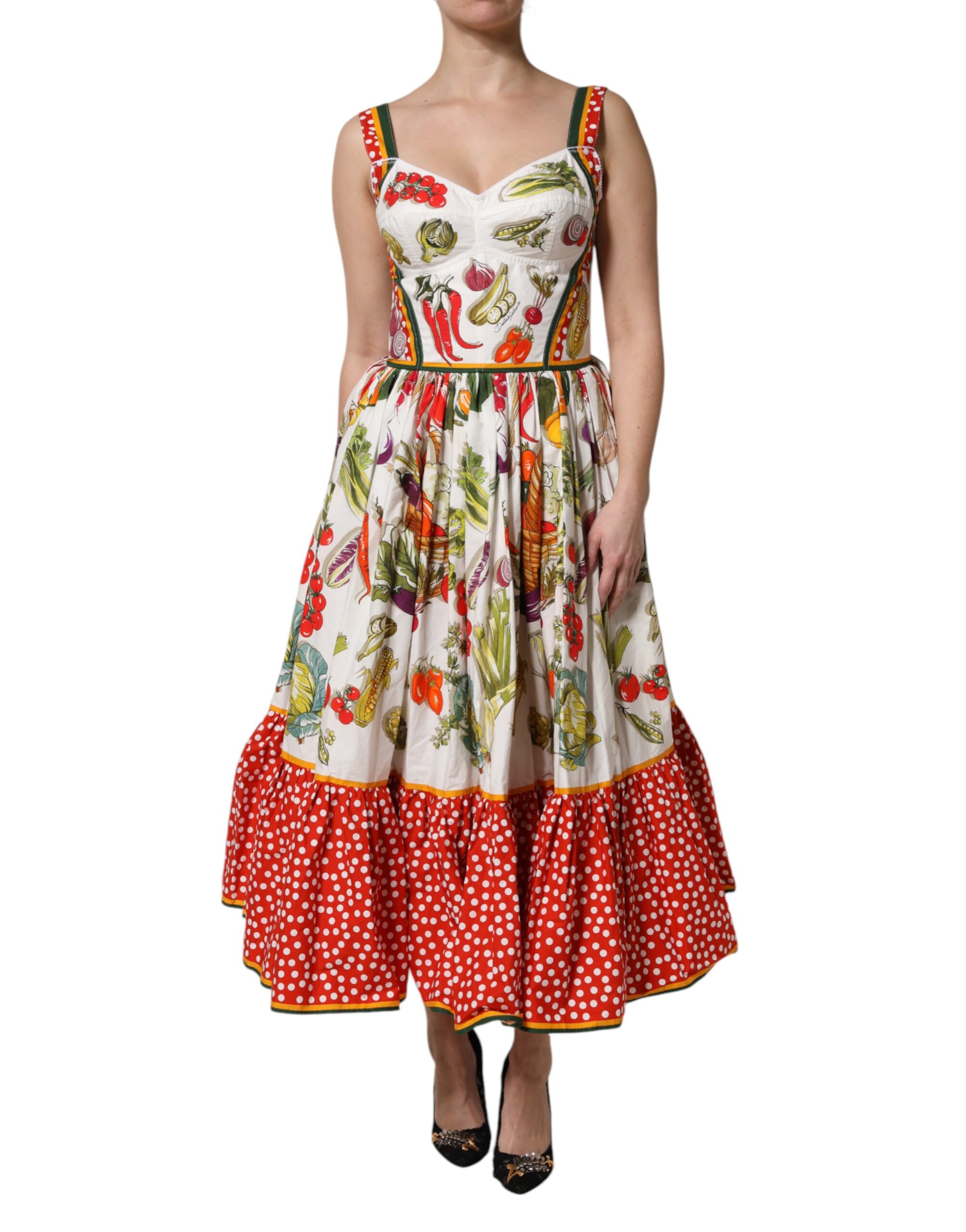 White Vegetables Sleeveless A-line Midi Dress