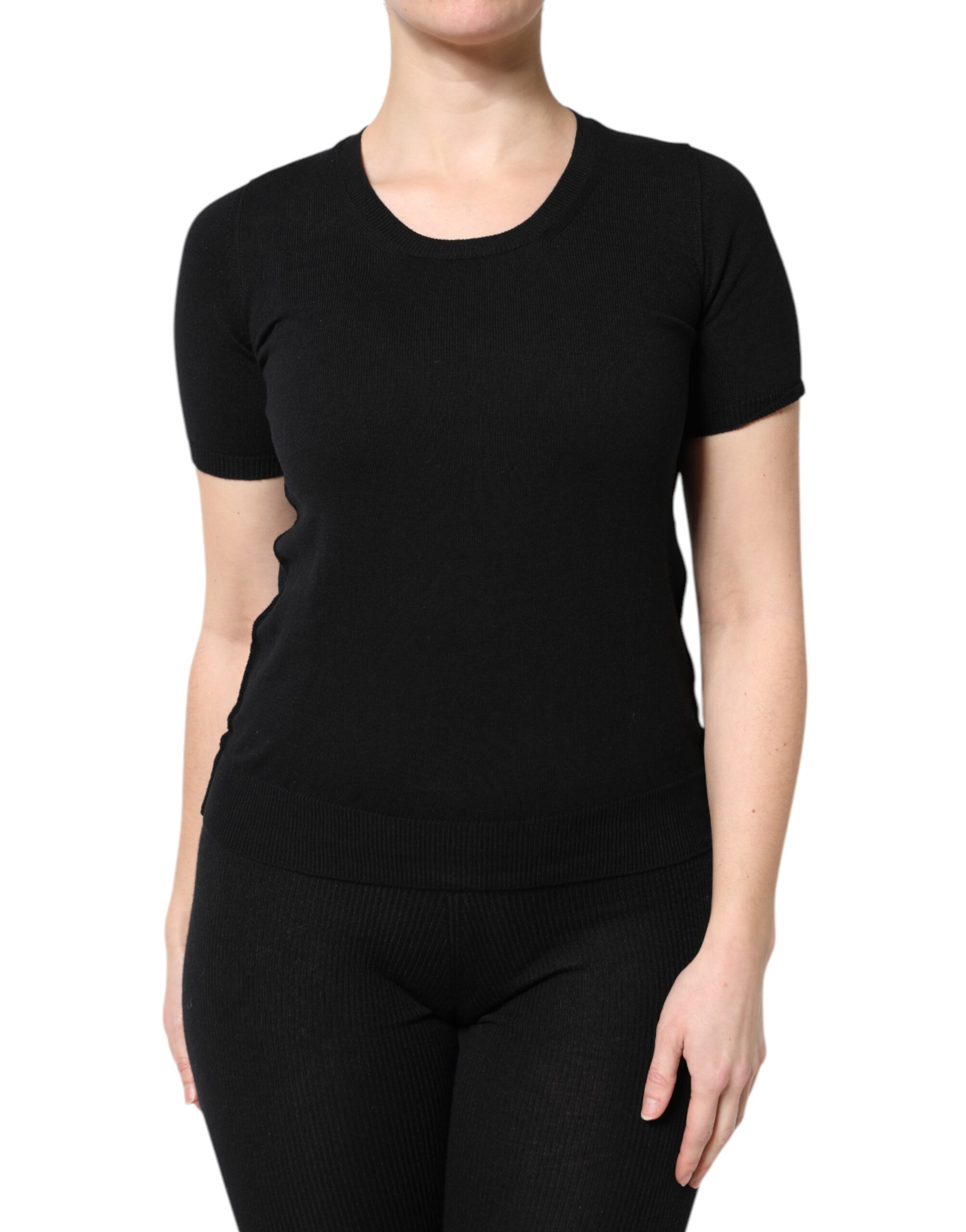 D&G｜SHORT-SLEEVED ROUND NECK T-SHIRTS (Cotton t-shirt w Dolce & Gabbana Black Cotton Round Neck Short Sleeve Women's