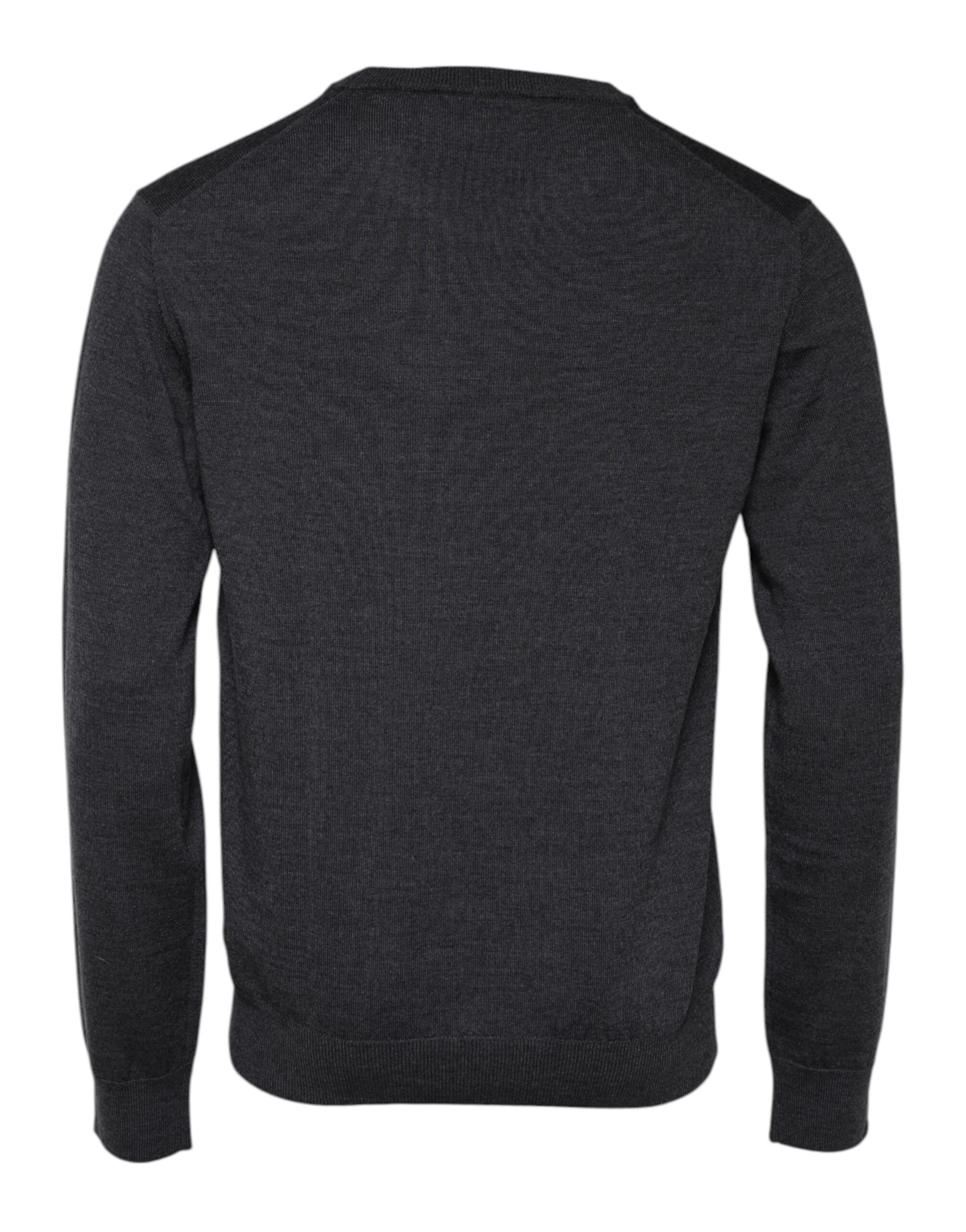 Gray Wool Logo Knitted Men Pullover Sweater