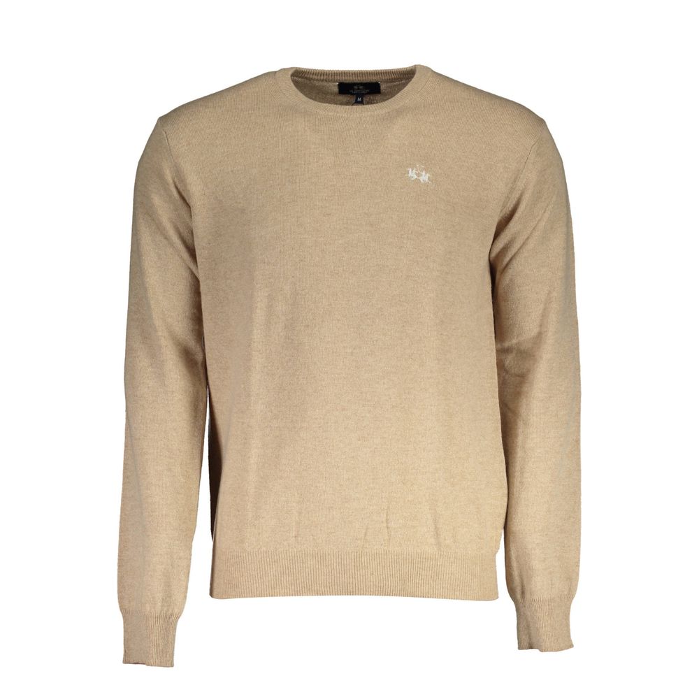 "Beige Wool Men Sweater Classic Comfort Knitwear"