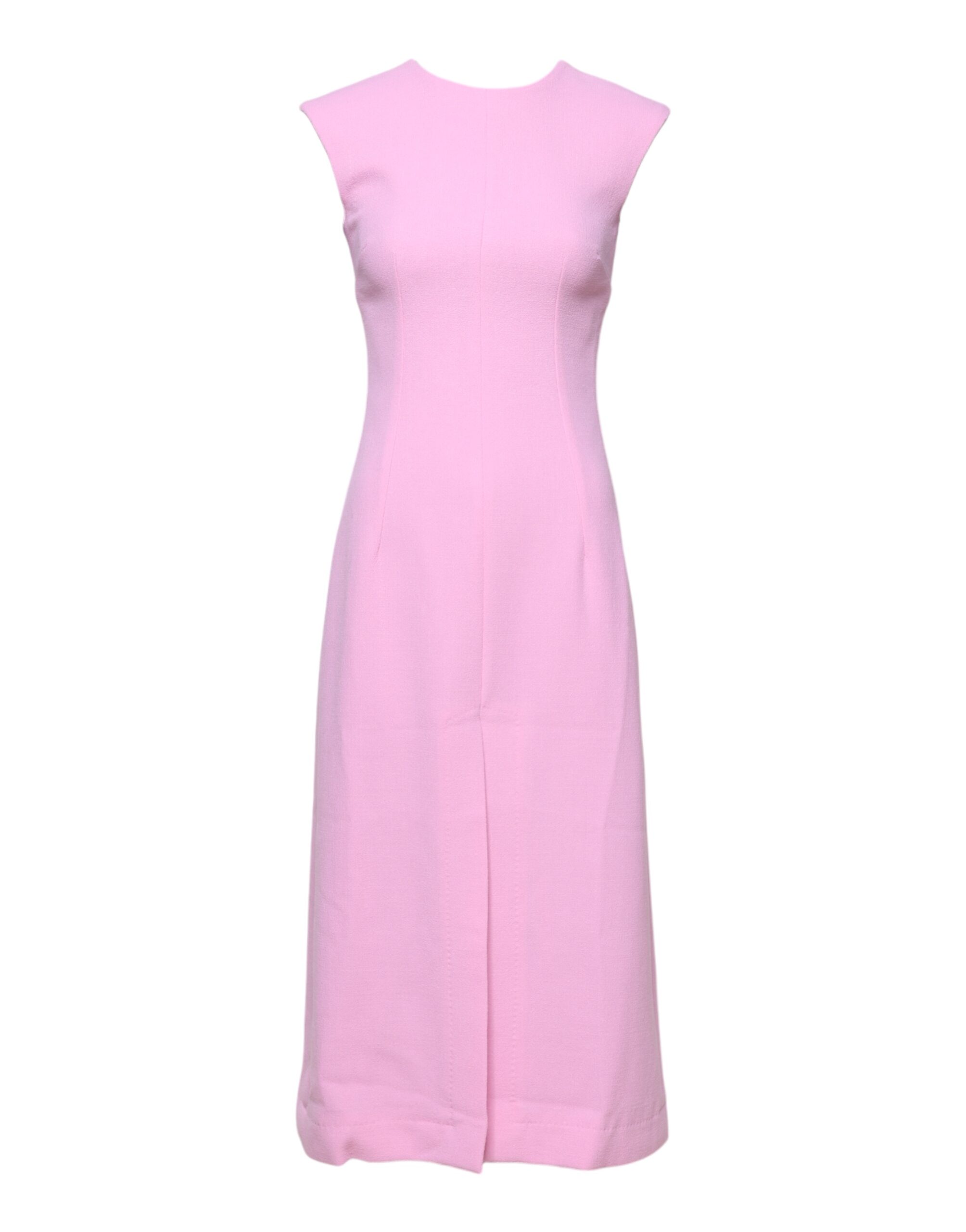 Pink Wool Sleeveless Sheath Midi Dress