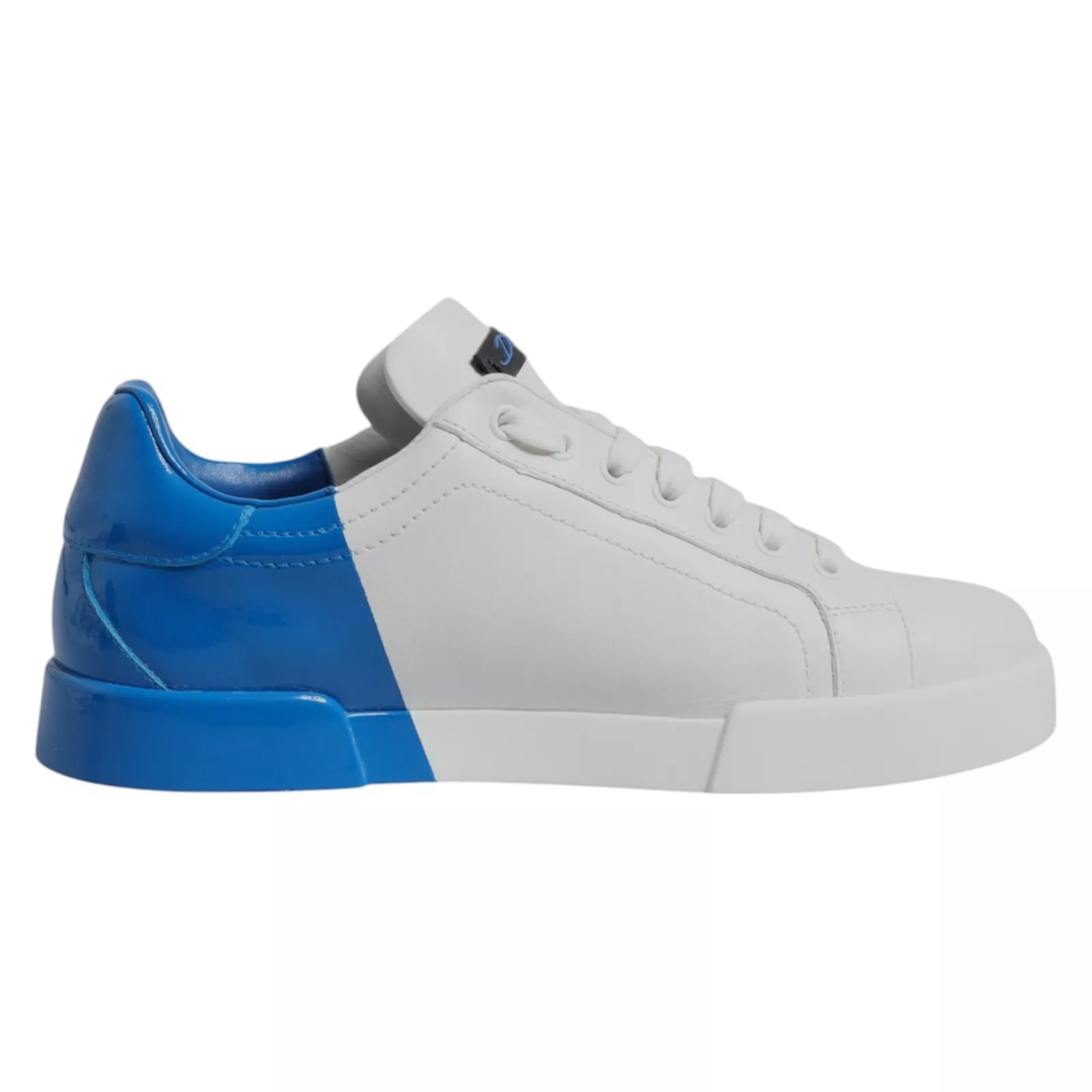 White Blue Leather Logo Low Top Sneakers Shoes