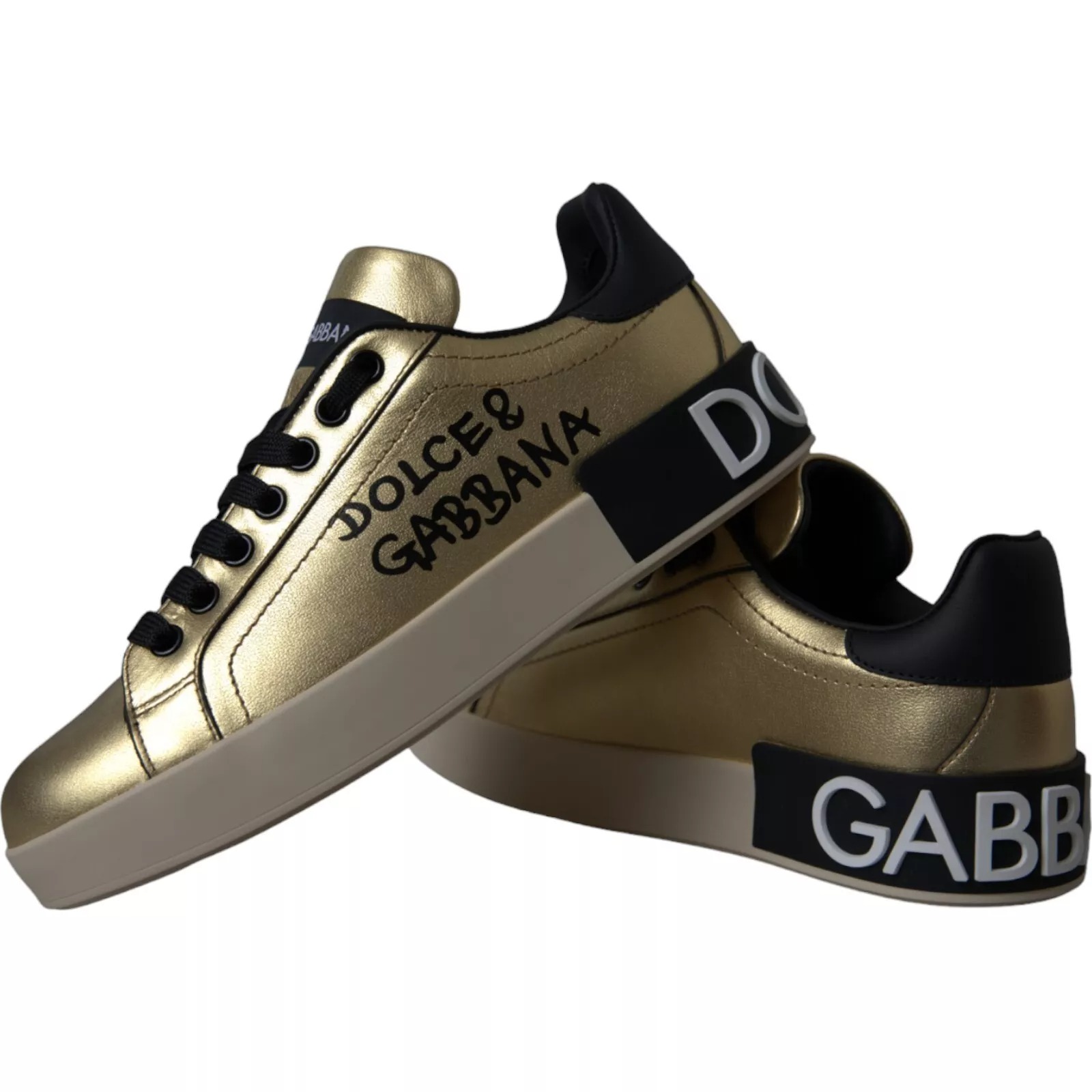 Gold Portofino Calf Leather Low Top Sneakers Shoes