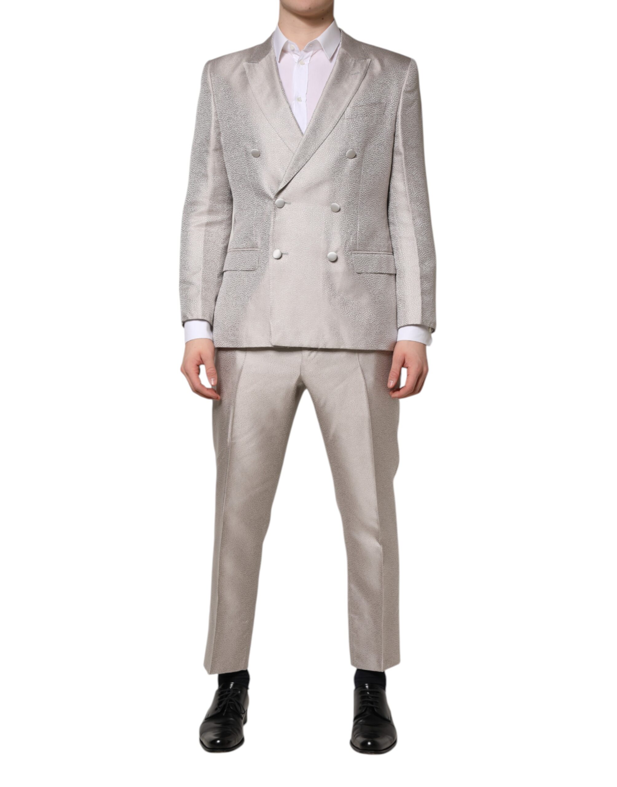 Light Gray Jacquard Silk Dotted 2 Piece Suit