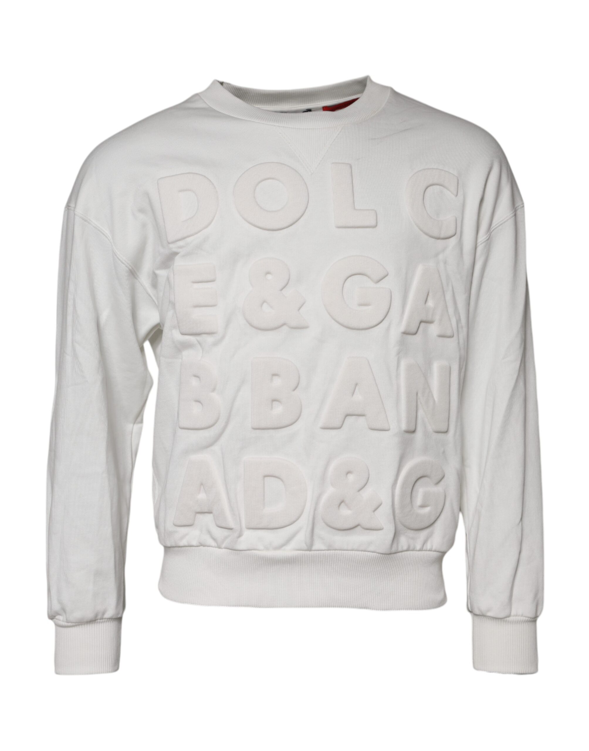 Dolce & Gabbana White Embossed Logo Cotton Crew Neck Men's