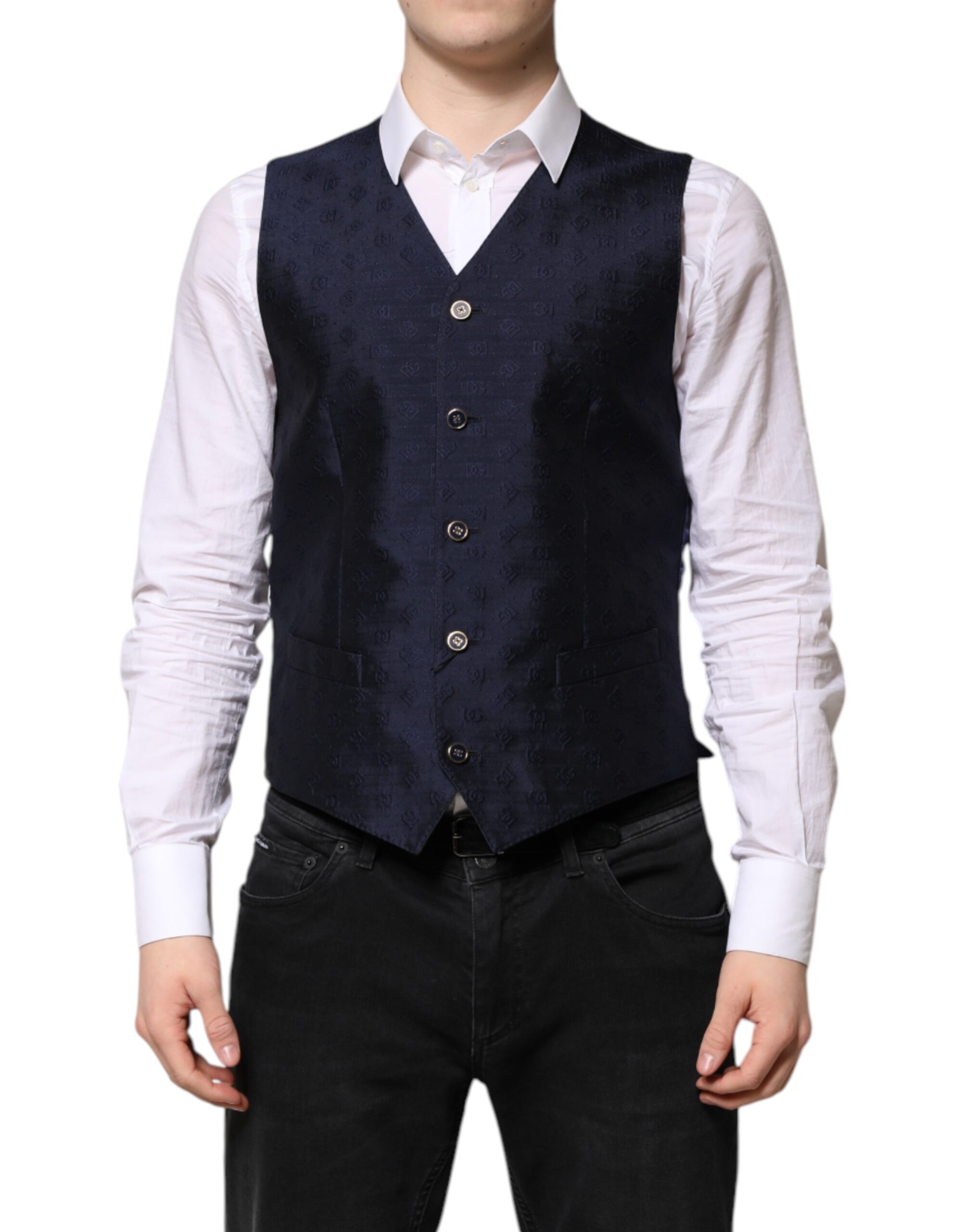 Dolce & Gabbana Dark Blue Logo Wool Formal Men Waistcoat Men's Vest