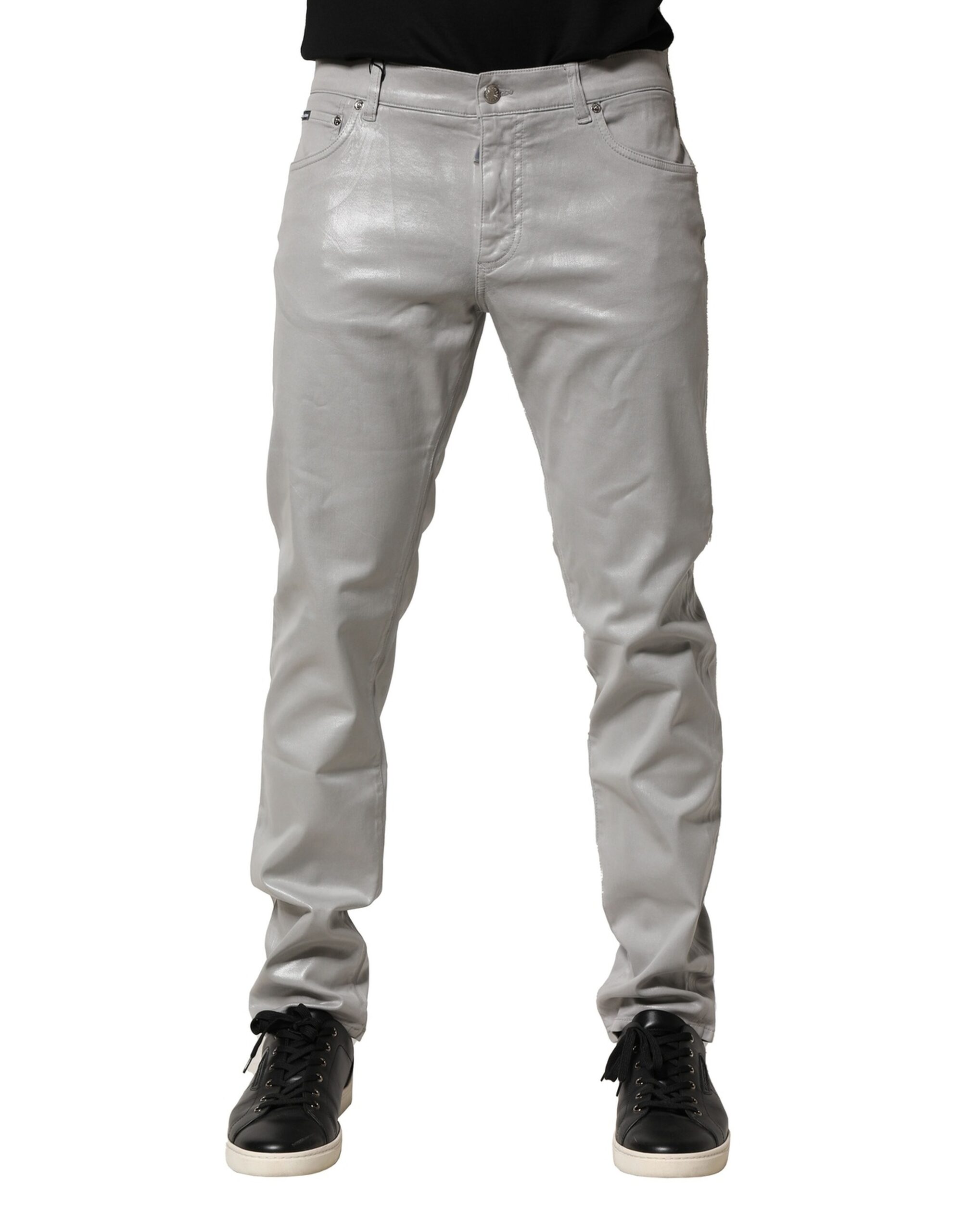 Silver Cotton Stretch Slim Denim Jeans