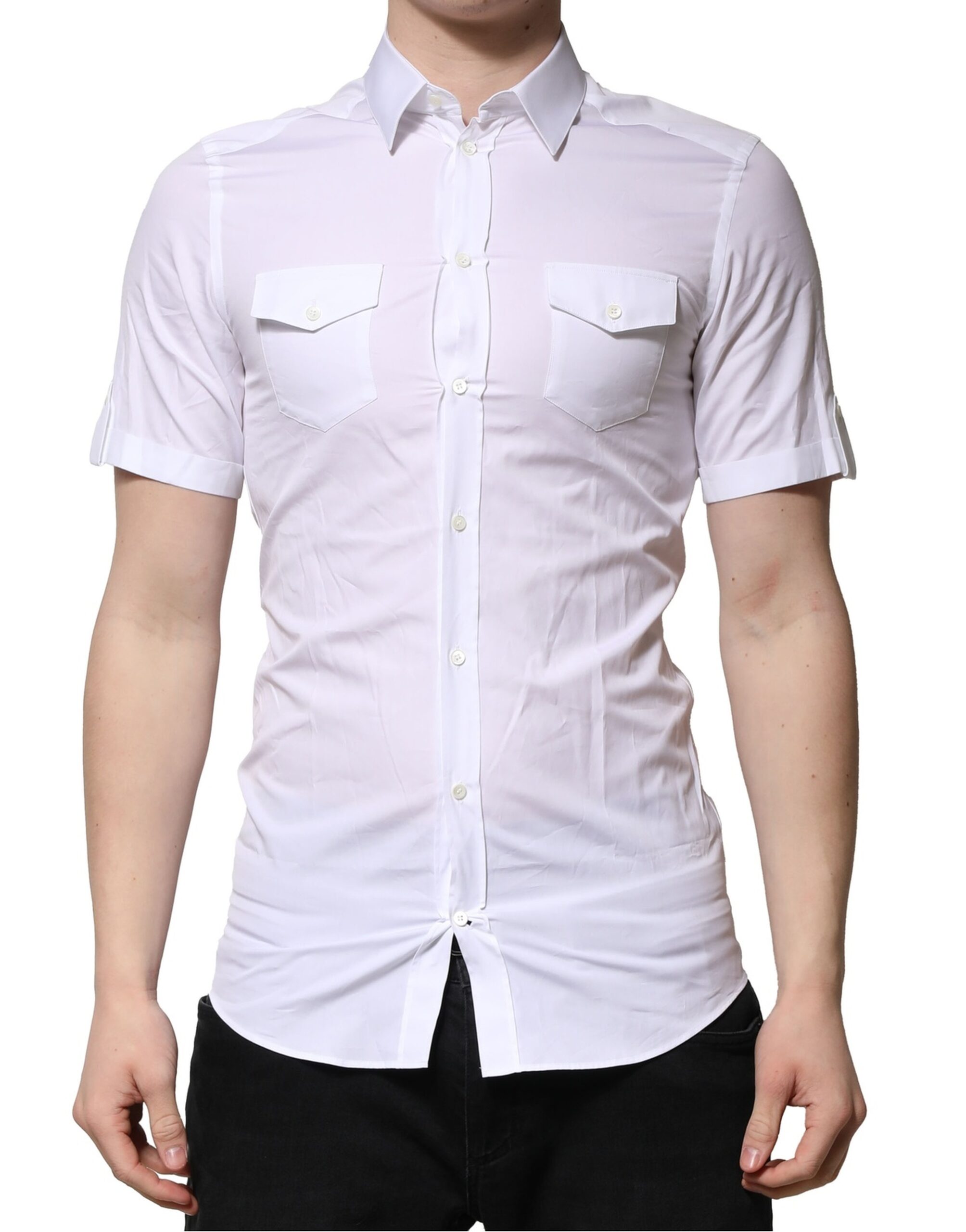 White Cotton Short Sleeves GOLD Casual Shirt