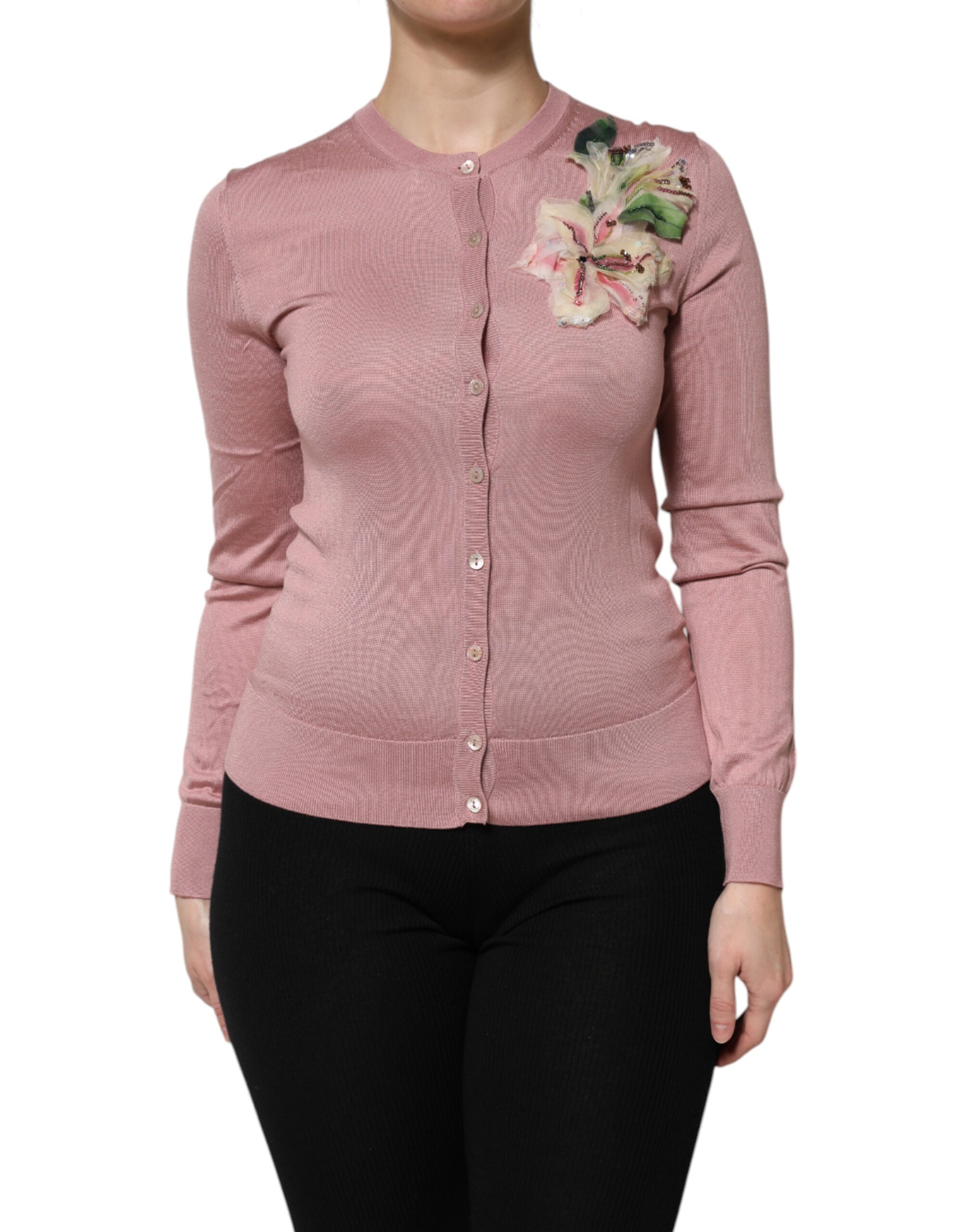 Pink Silk Knit Button Down Cardigan Sweater