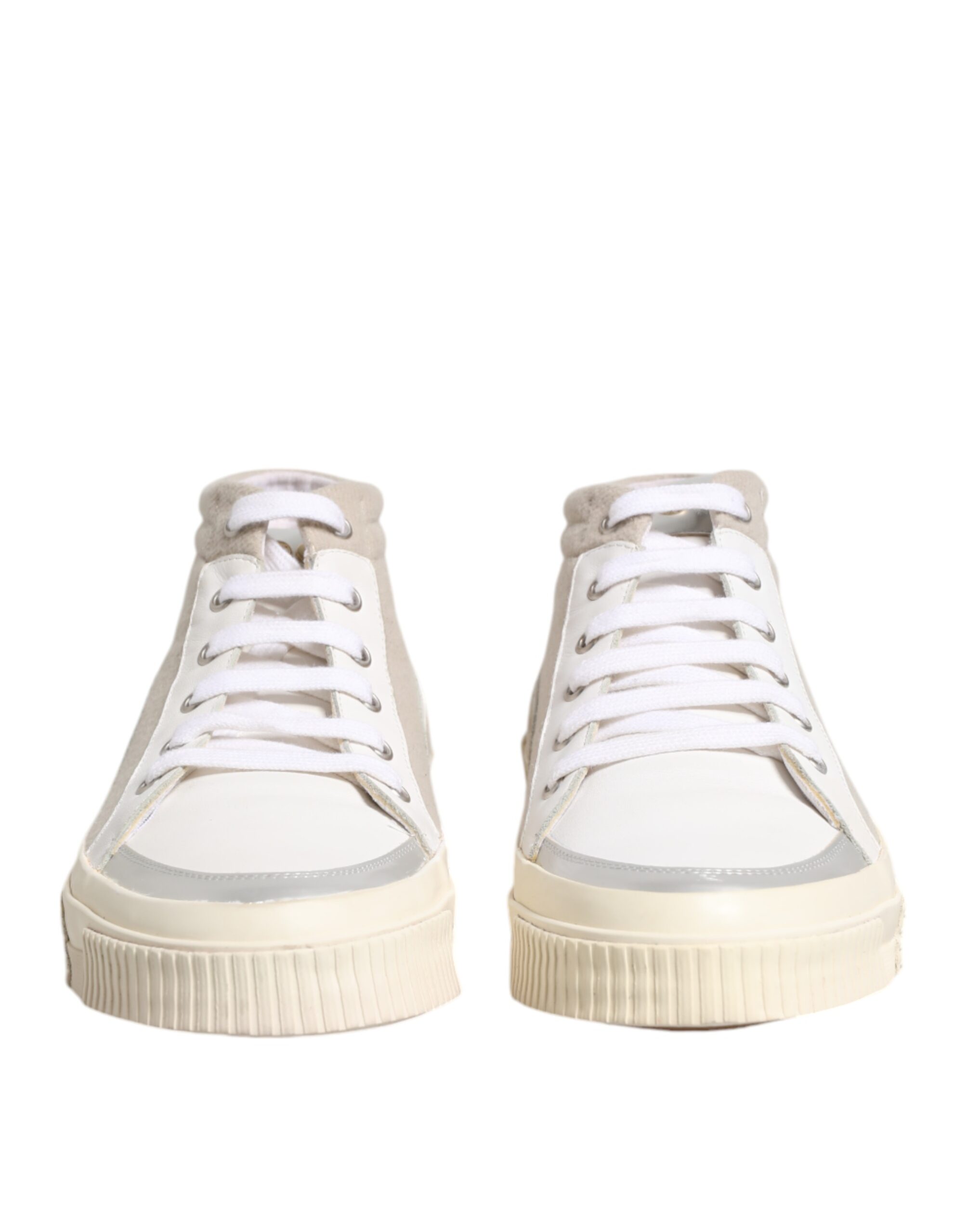 White Beige Lace Up Mid Top Casual Sneakers Shoes