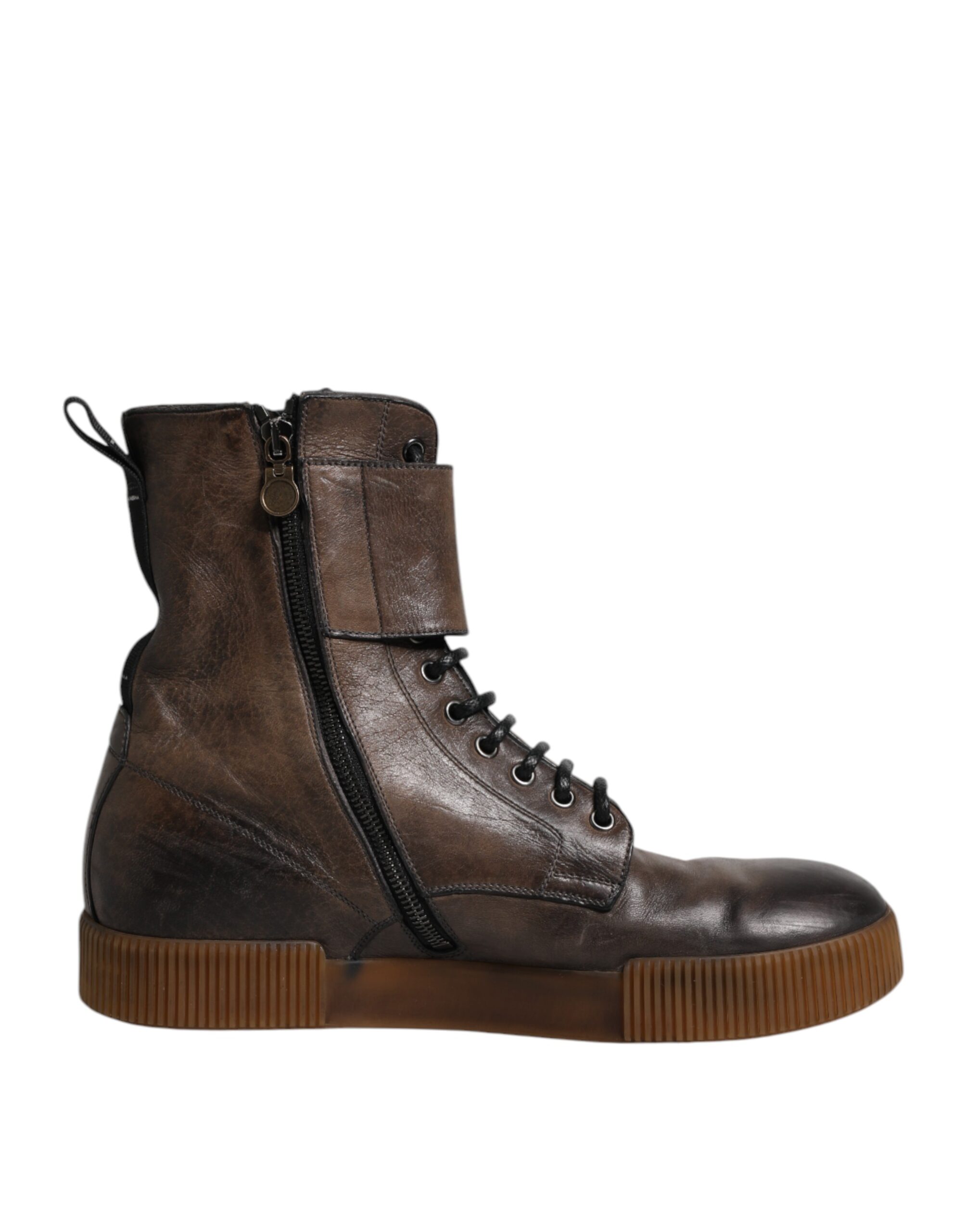 Brown Horse Leather Mid Calf Boots Shoes
