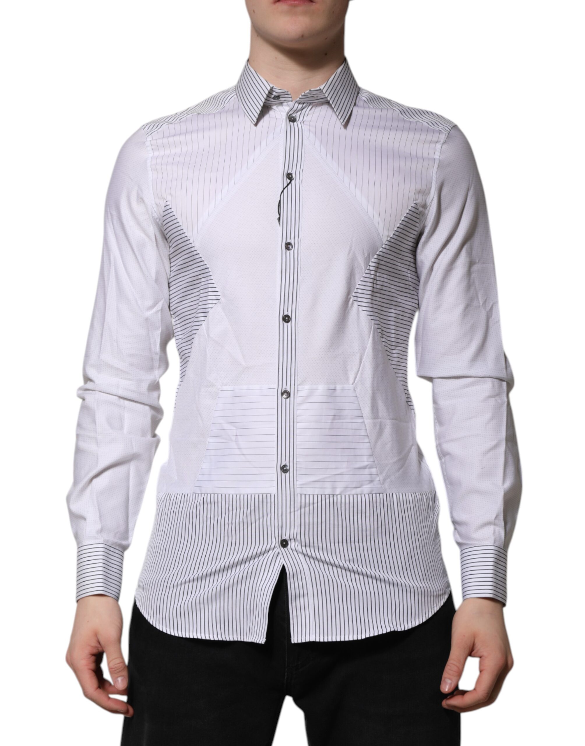 White Striped GOLD Long Sleeves Dress Shirt