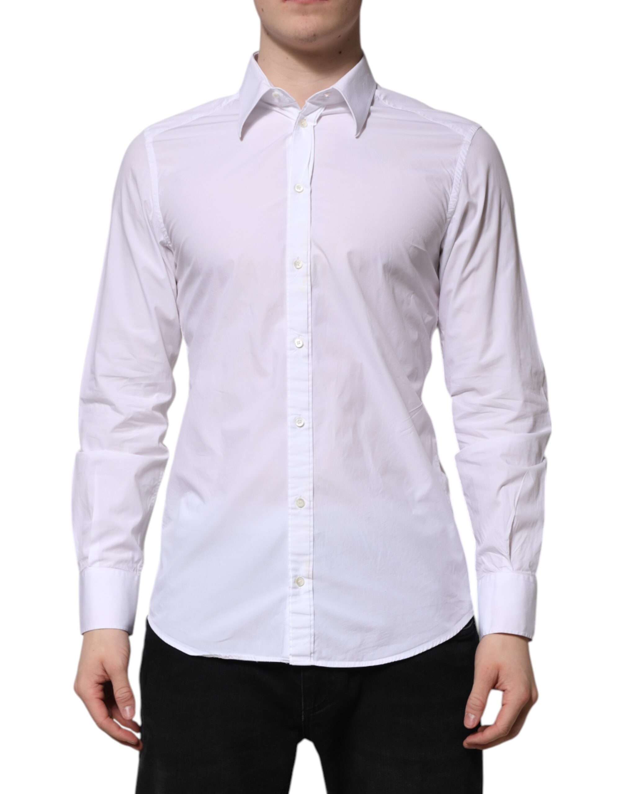 White Cotton GOLD Long Sleeves Dress Shirt