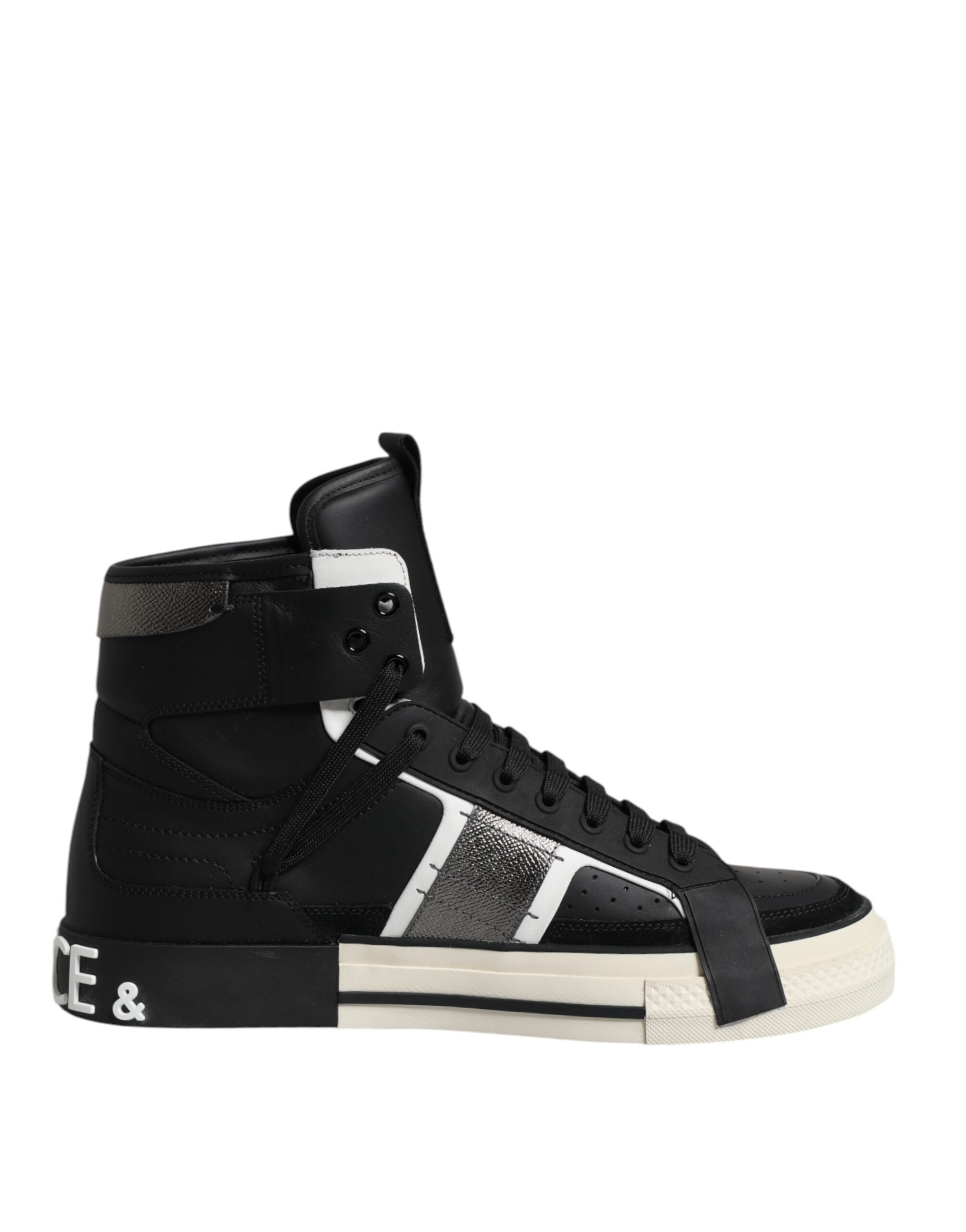 Black Leather High Top Logo Men Sneakers Shoes